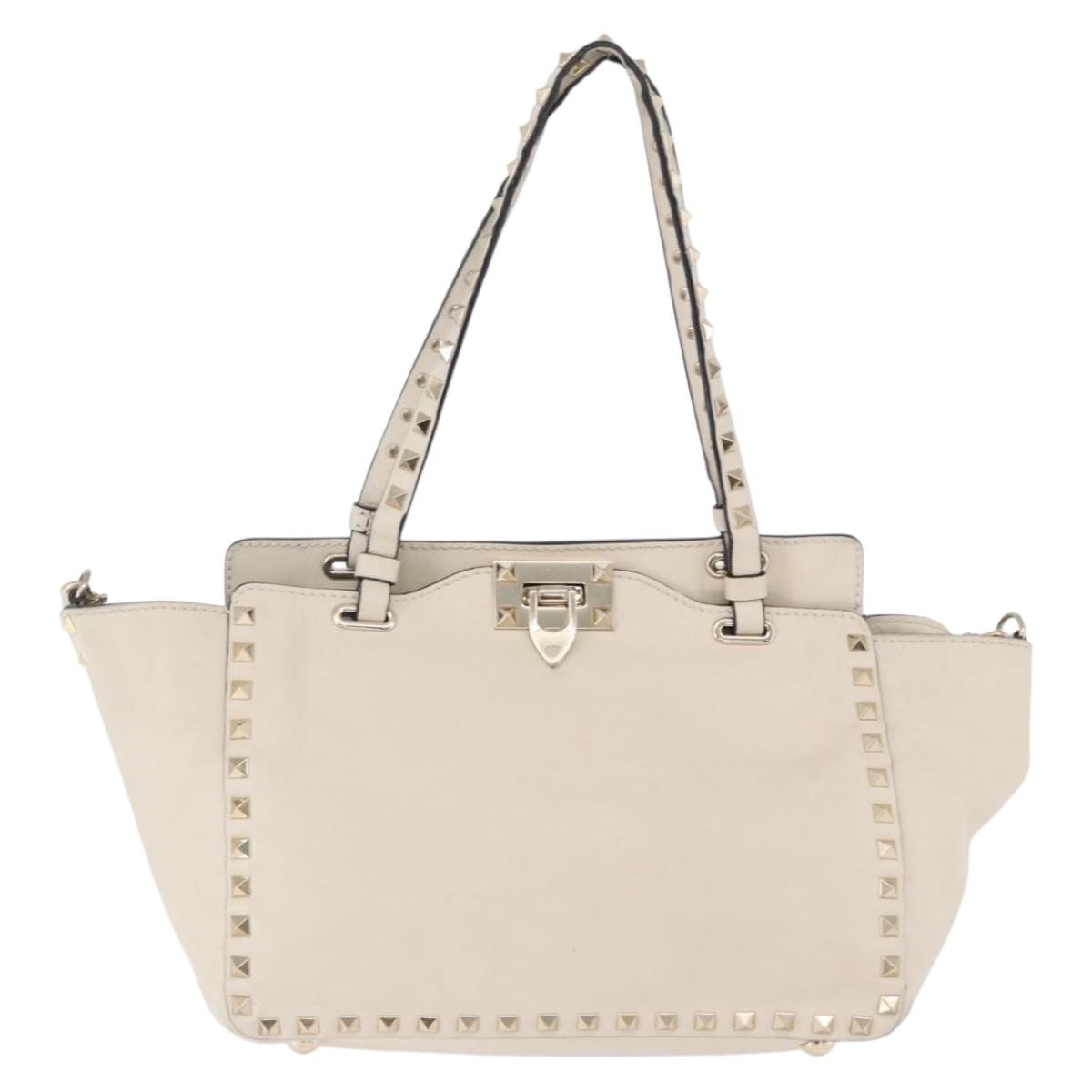 Valentino Garavani Rockstud Tote Soft Leather White Leather Tote Bag Bag (Pre-Owned)