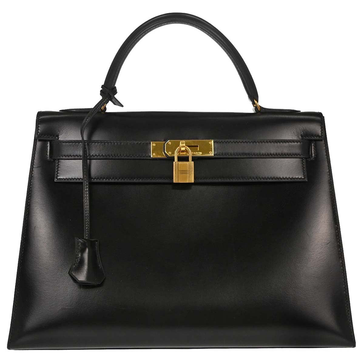 Hermes Kelly Sellier Box Calf Black Calfskin Handbag (Pre-Owned)
