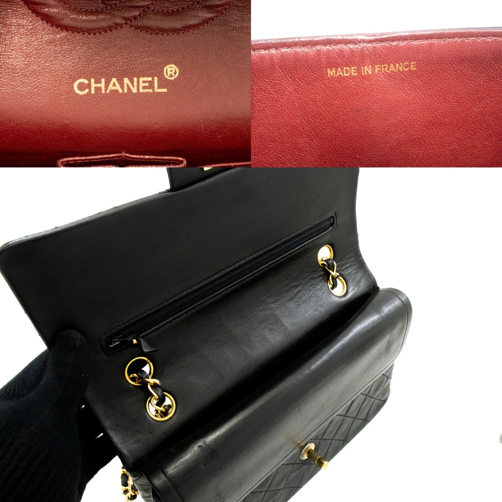 Chanel Classic Flap Lambskin Black Leather Crossbody Bag Bag (Pre-Owned)