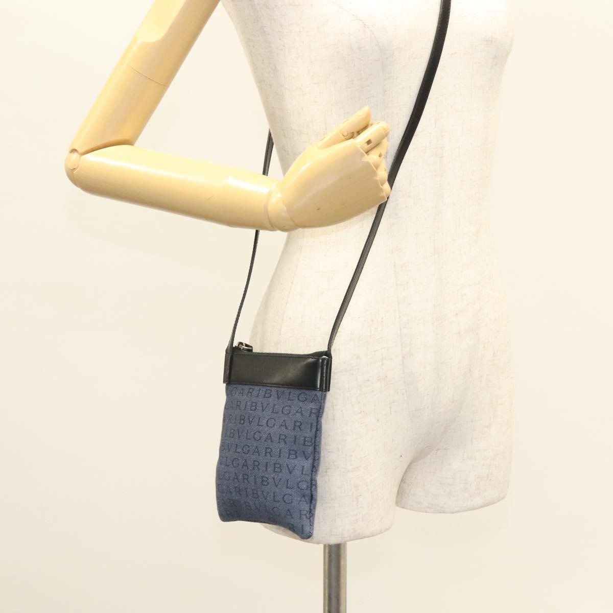 Bvlgari Logomania Canvas With Leather Blue Canvas Shoulder Bag Bag (Pre-Owned)