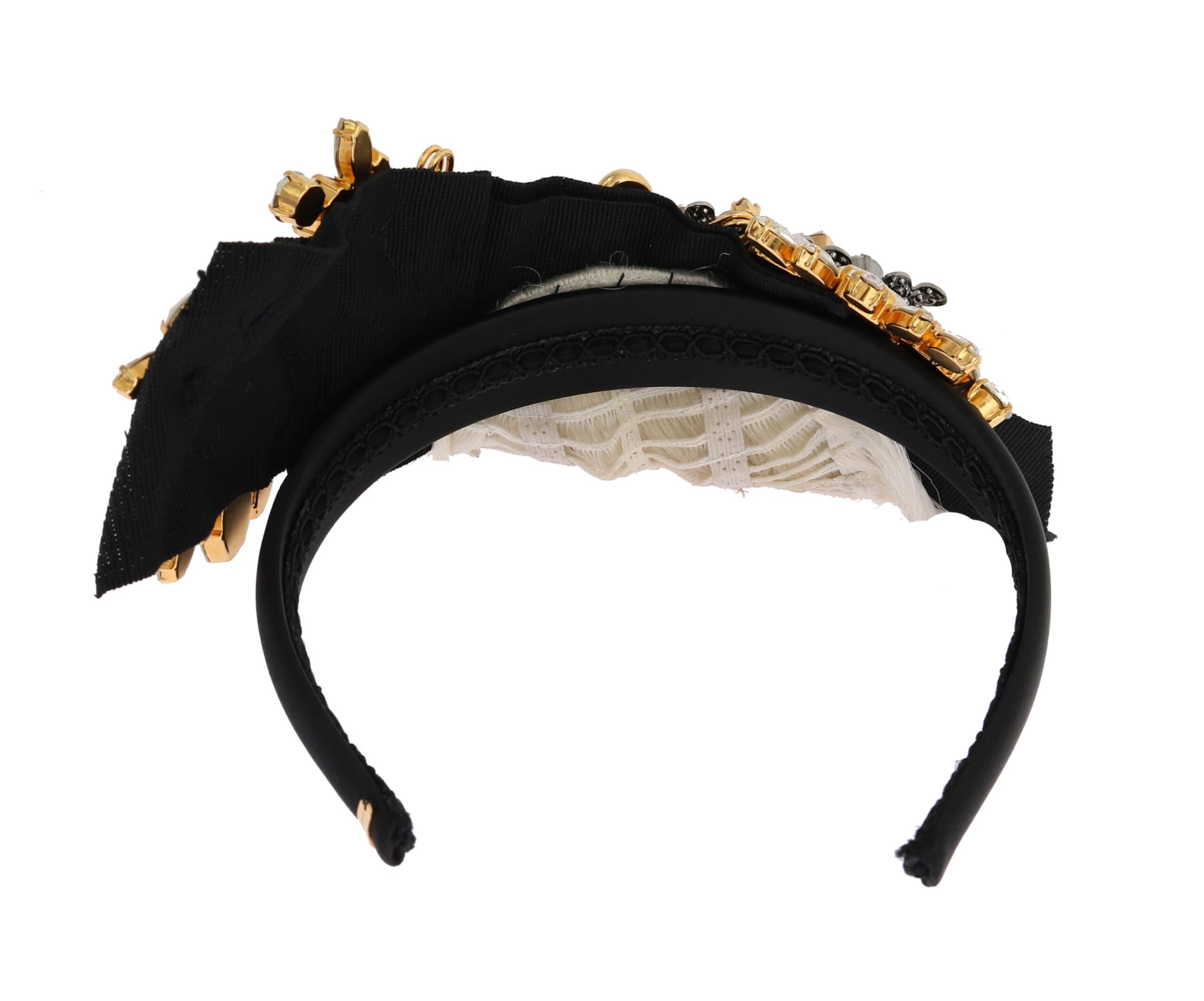 Dolce & Gabbana Black Crystal White Hair Parrucchiera Headband Women's Diadem