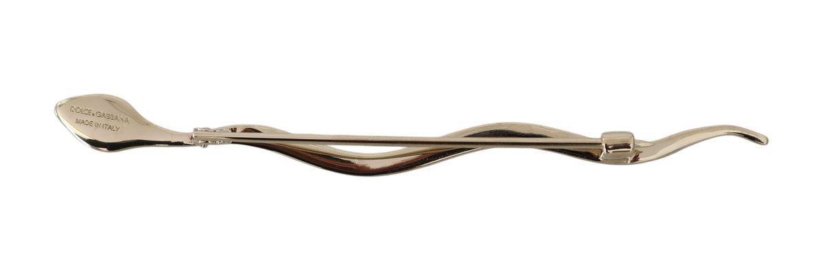 Dolce & Gabbana Silver Brass Crystal Spilla Serpente Brooch Women's Pin
