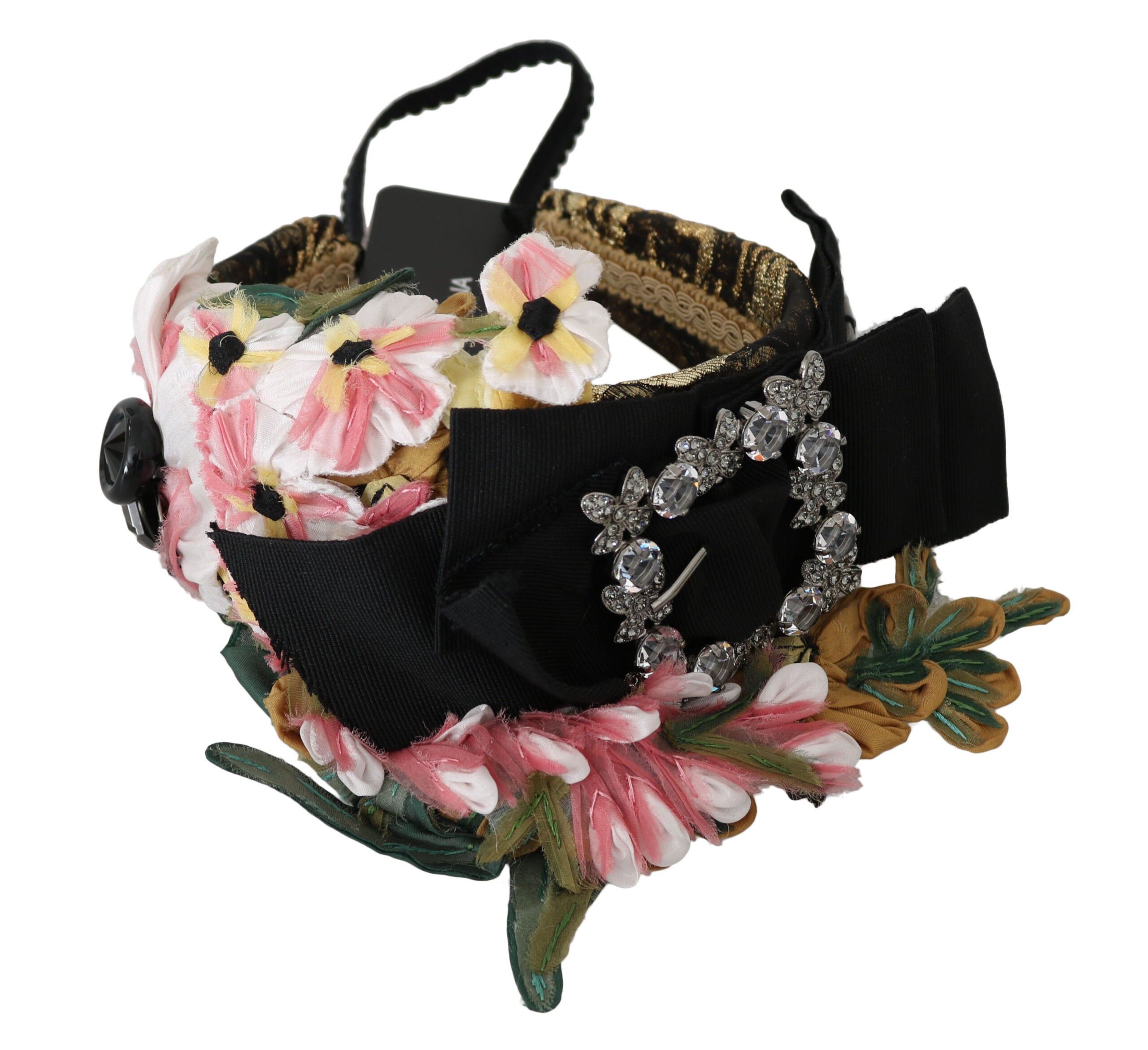 Dolce & Gabbana Multicolor Tiara Floral Crystal Bow Diadem Women's Headband