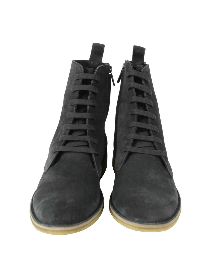 Bottega Veneta Men's Dark Gray Suede Side Zipper Lace-Up Boot 427383 2015