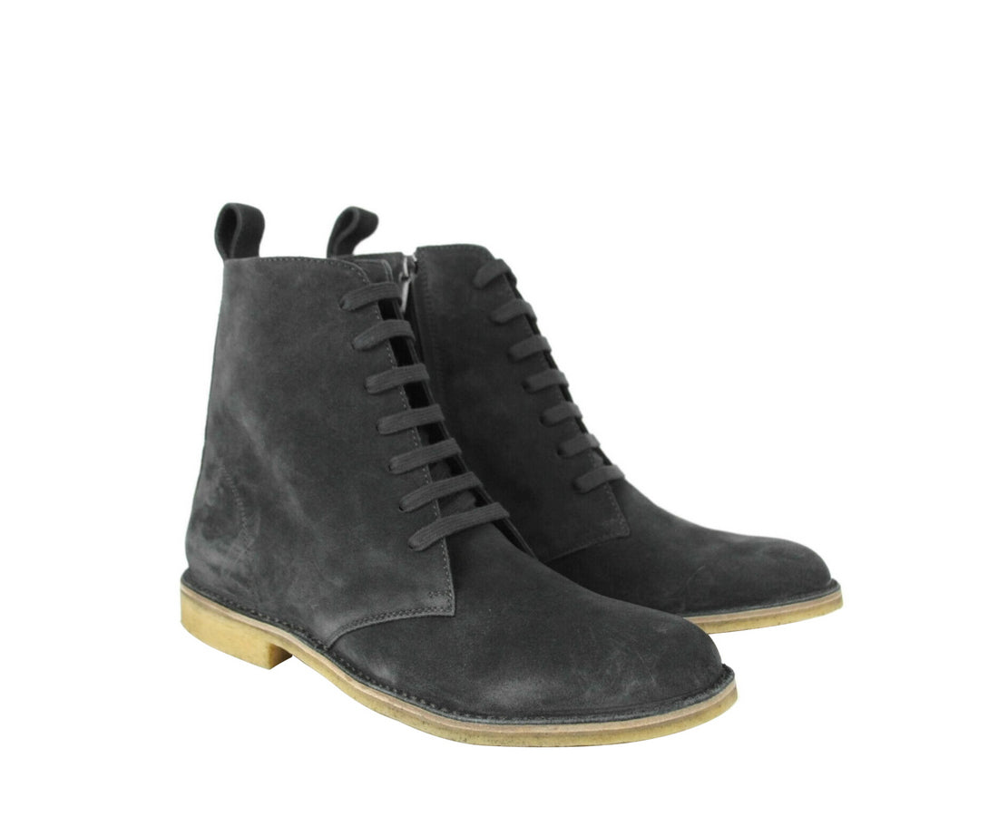 Bottega Veneta Men's Dark Gray Suede Side Zipper Lace-Up Boot 427383 2015