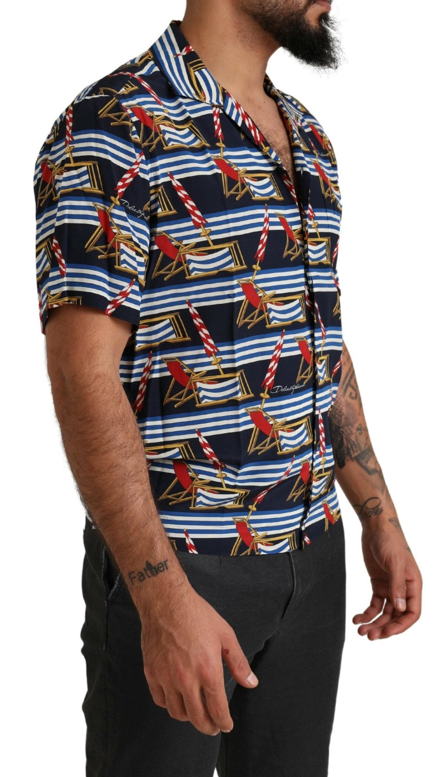 Dolce & Gabbana Multicolor Beach Chair Short Sleeves Men's Shirt