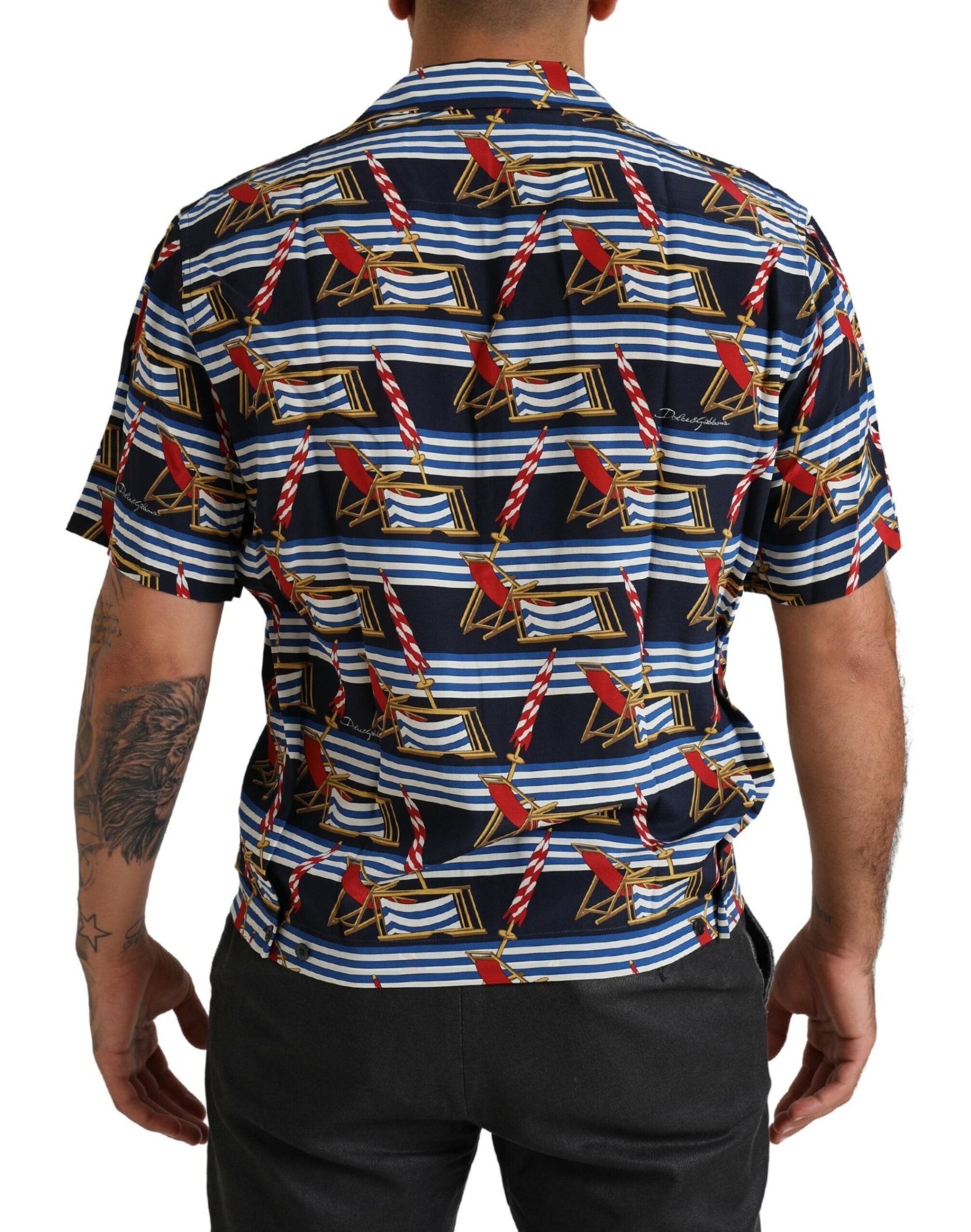 Dolce & Gabbana Multicolor Beach Chair Short Sleeves Men's Shirt