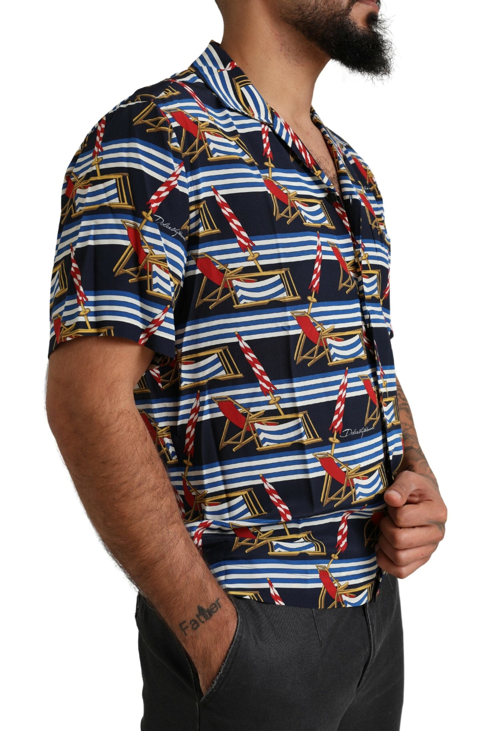 Dolce & Gabbana Multicolor Beach Chair Short Sleeves Men's Shirt