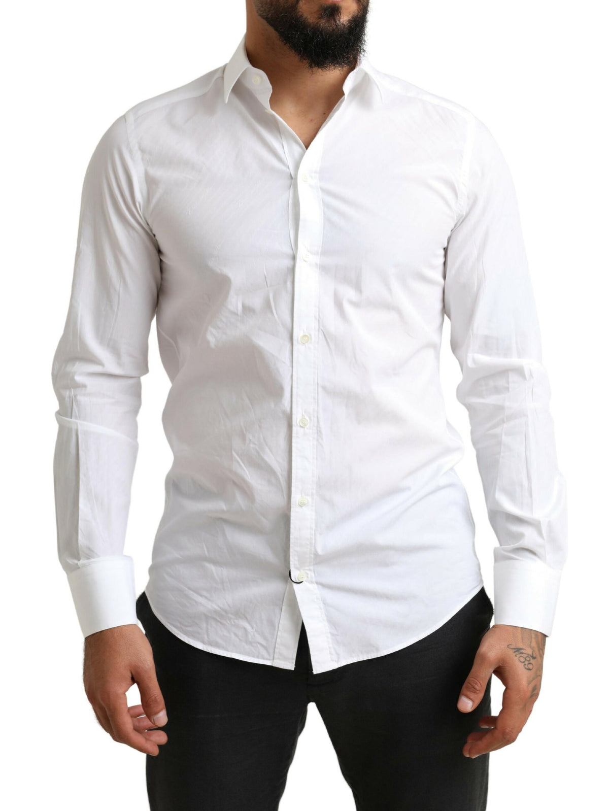 Dolce & Gabbana White MARTINI Cotton Dress Formal Men's Shirt