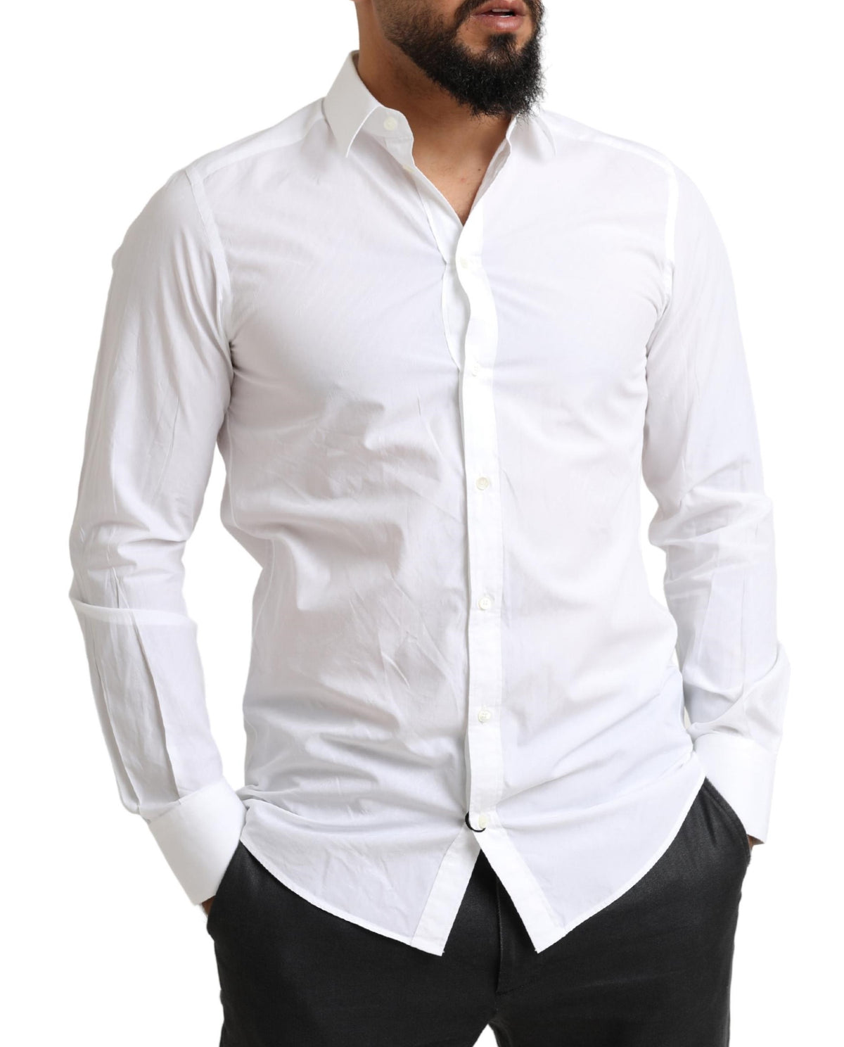Dolce & Gabbana White MARTINI Cotton Dress Formal Men's Shirt