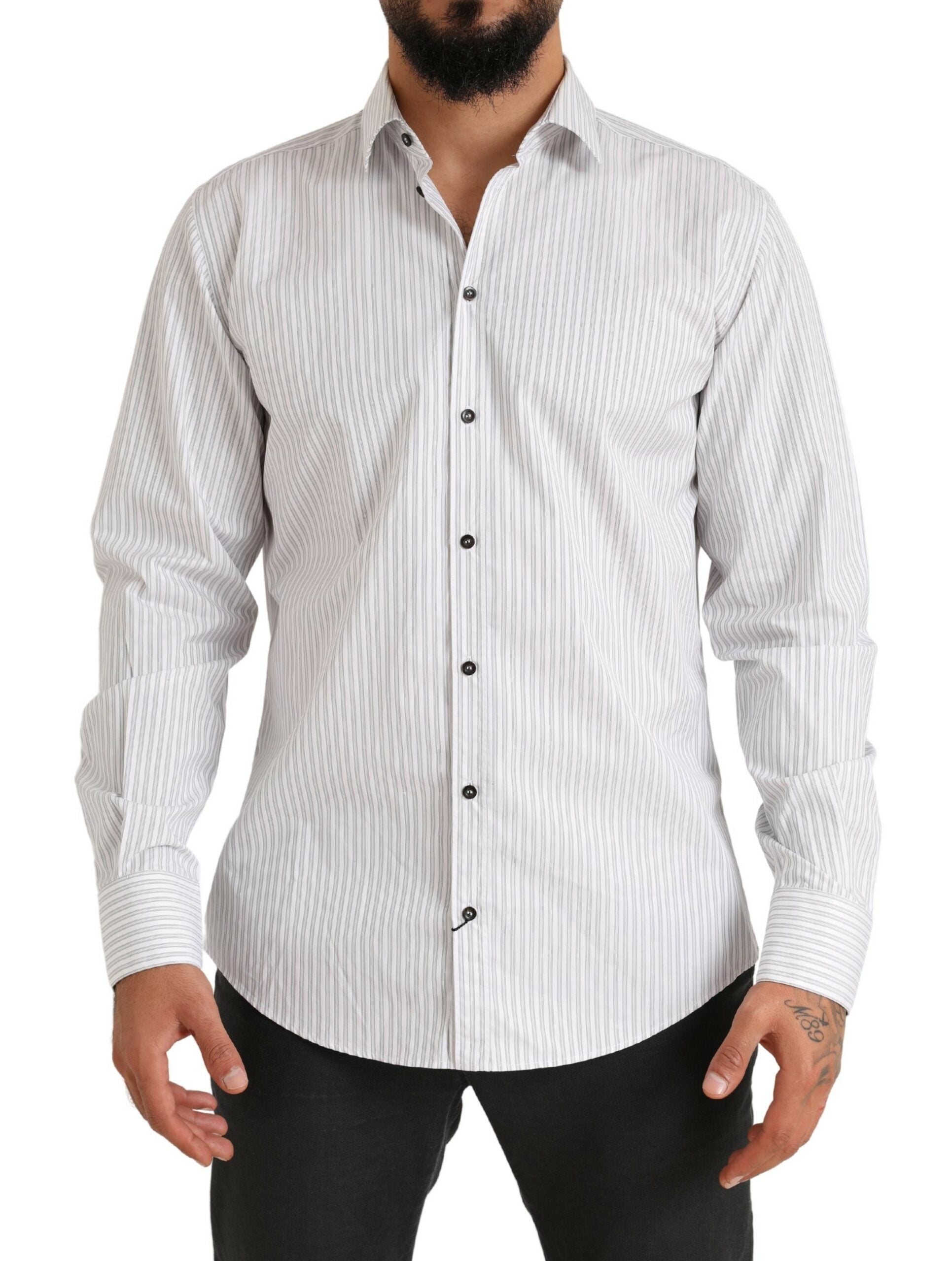 Dolce & Gabbana Elegant White Striped Cotton Dress Men's Shirt