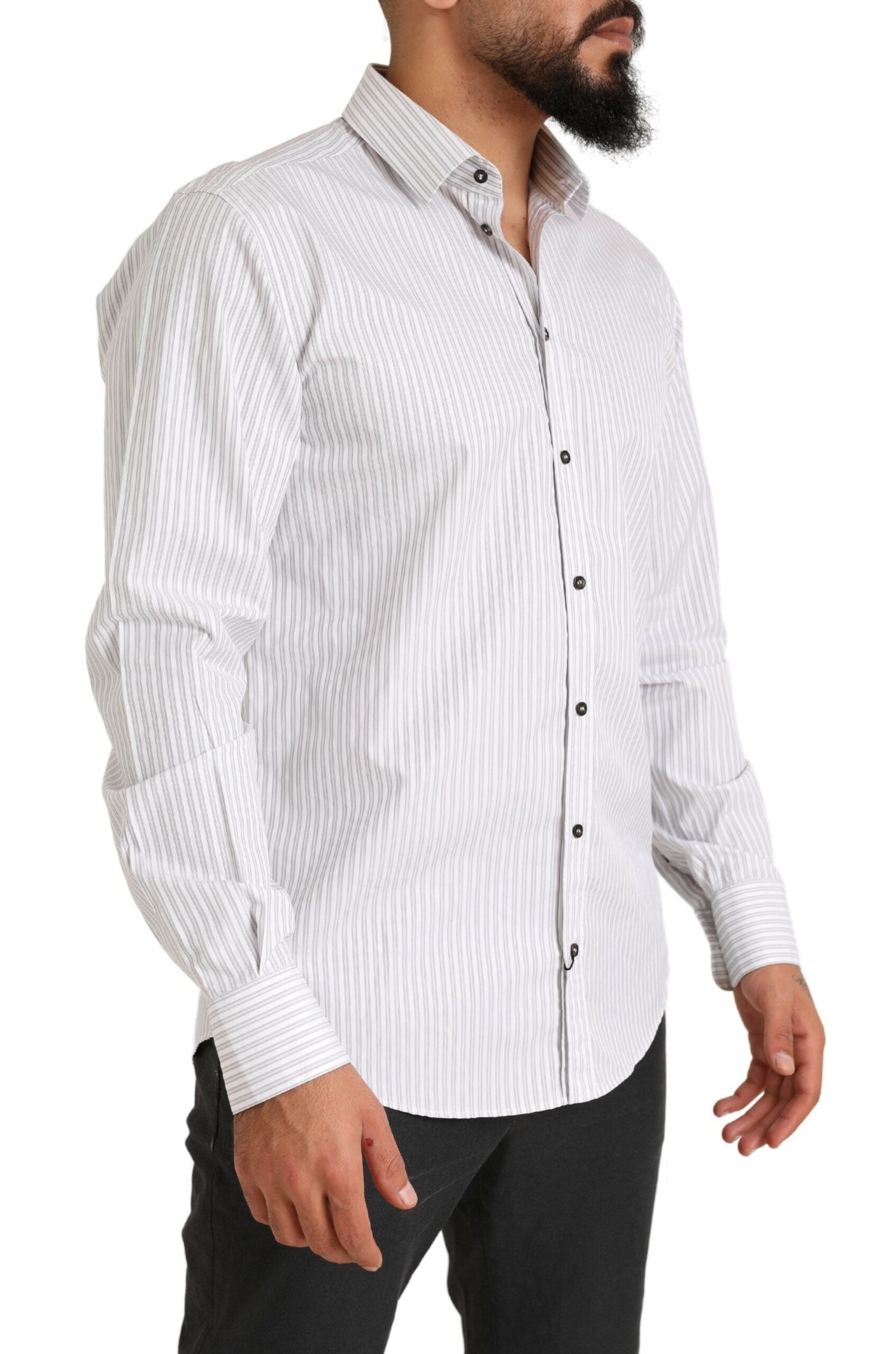 Dolce & Gabbana Elegant White Striped Cotton Dress Men's Shirt