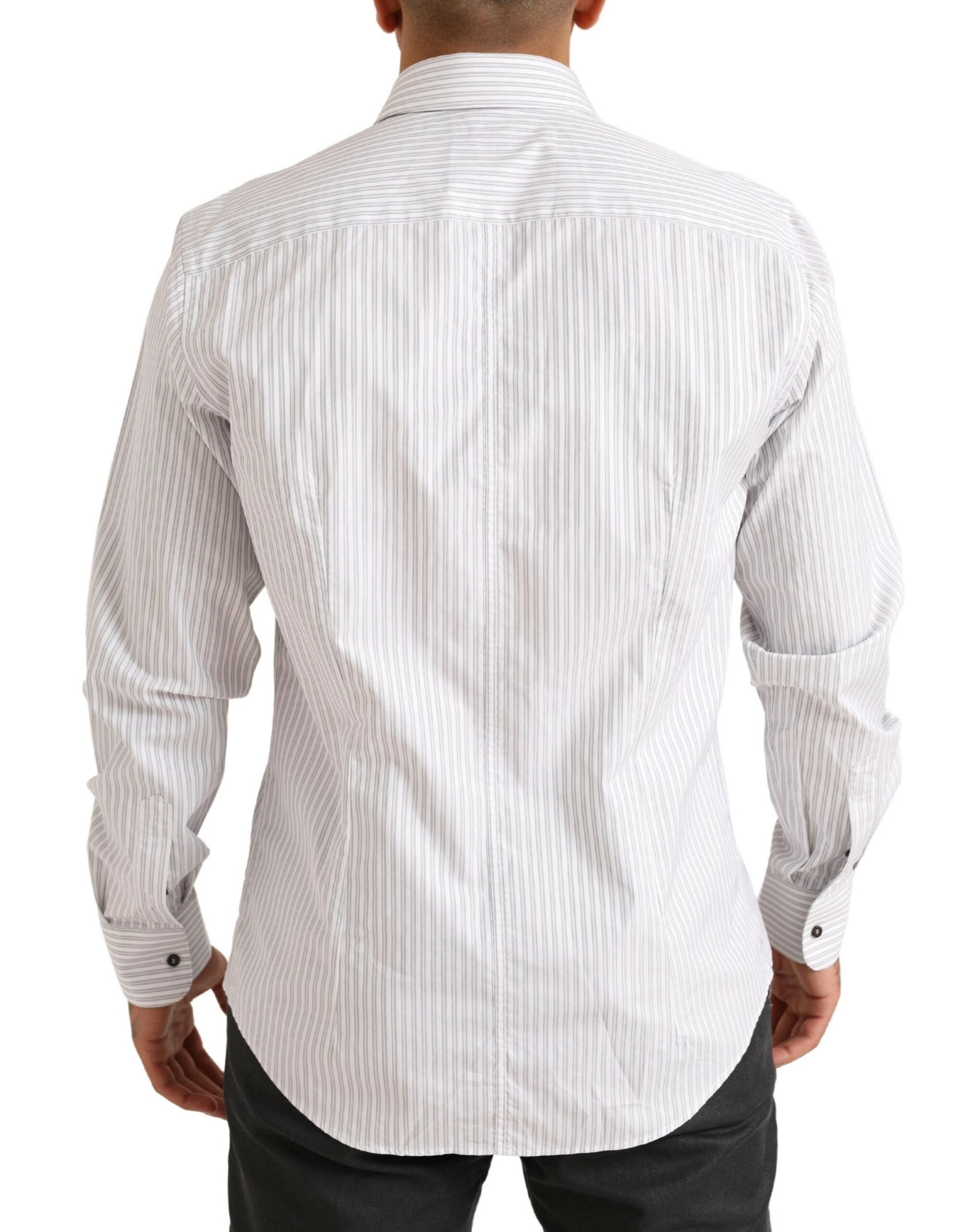 Dolce & Gabbana Elegant White Striped Cotton Dress Men's Shirt