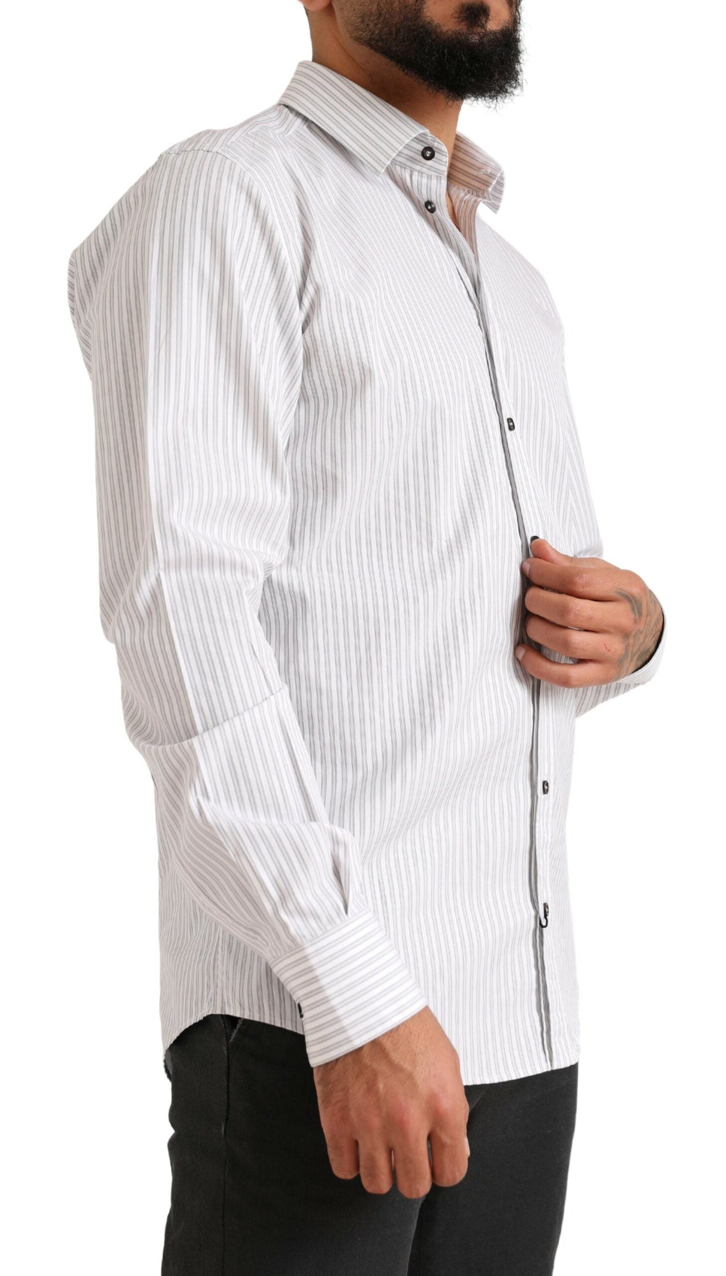 Dolce & Gabbana Elegant White Striped Cotton Dress Men's Shirt