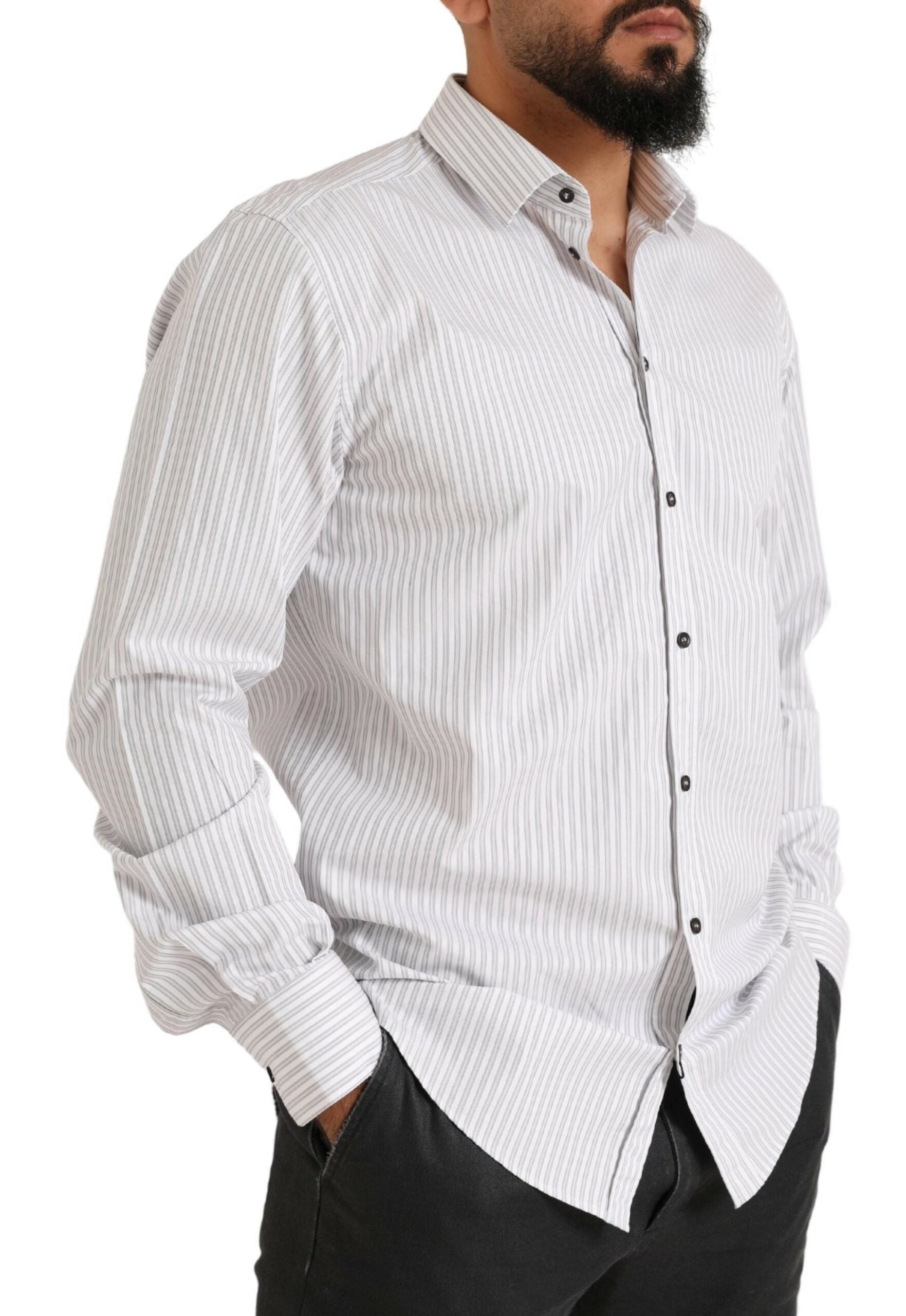 Dolce & Gabbana Elegant White Striped Cotton Dress Men's Shirt