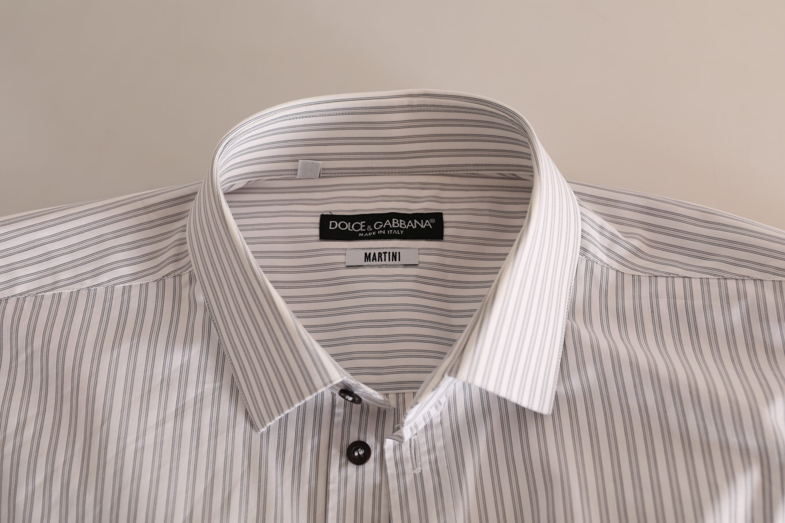 Dolce & Gabbana Elegant White Striped Cotton Dress Men's Shirt