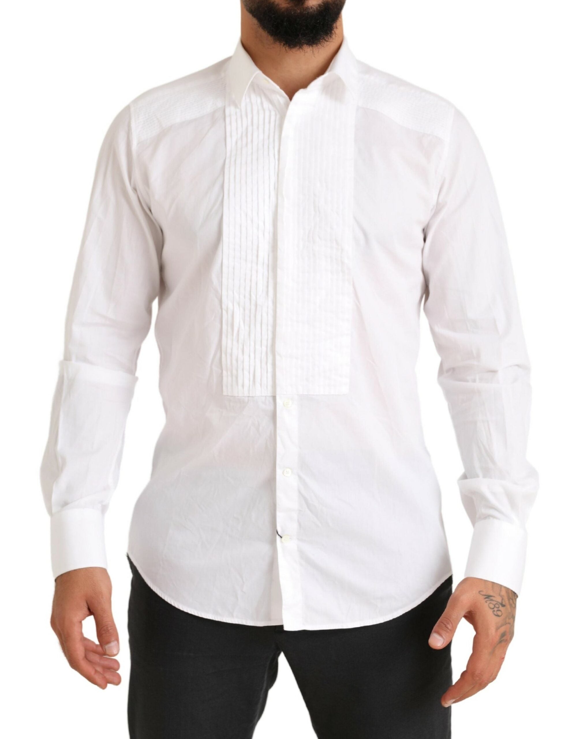 Dolce & Gabbana White GOLD Formal Cotton Tuxedo Dress Men's Shirt