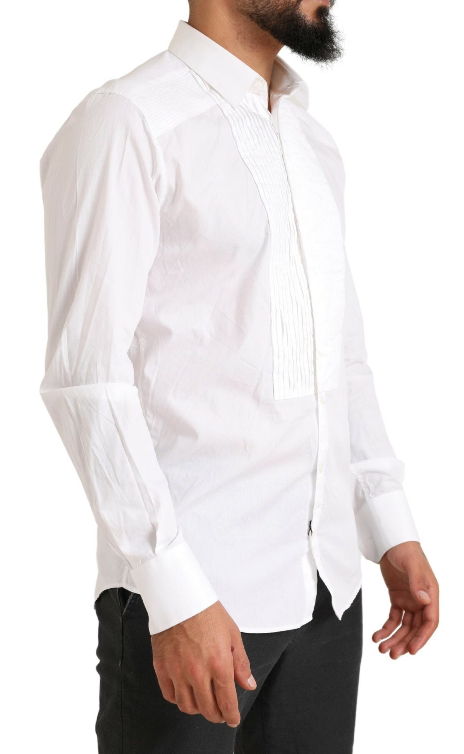 Dolce & Gabbana White GOLD Formal Cotton Tuxedo Dress Men's Shirt