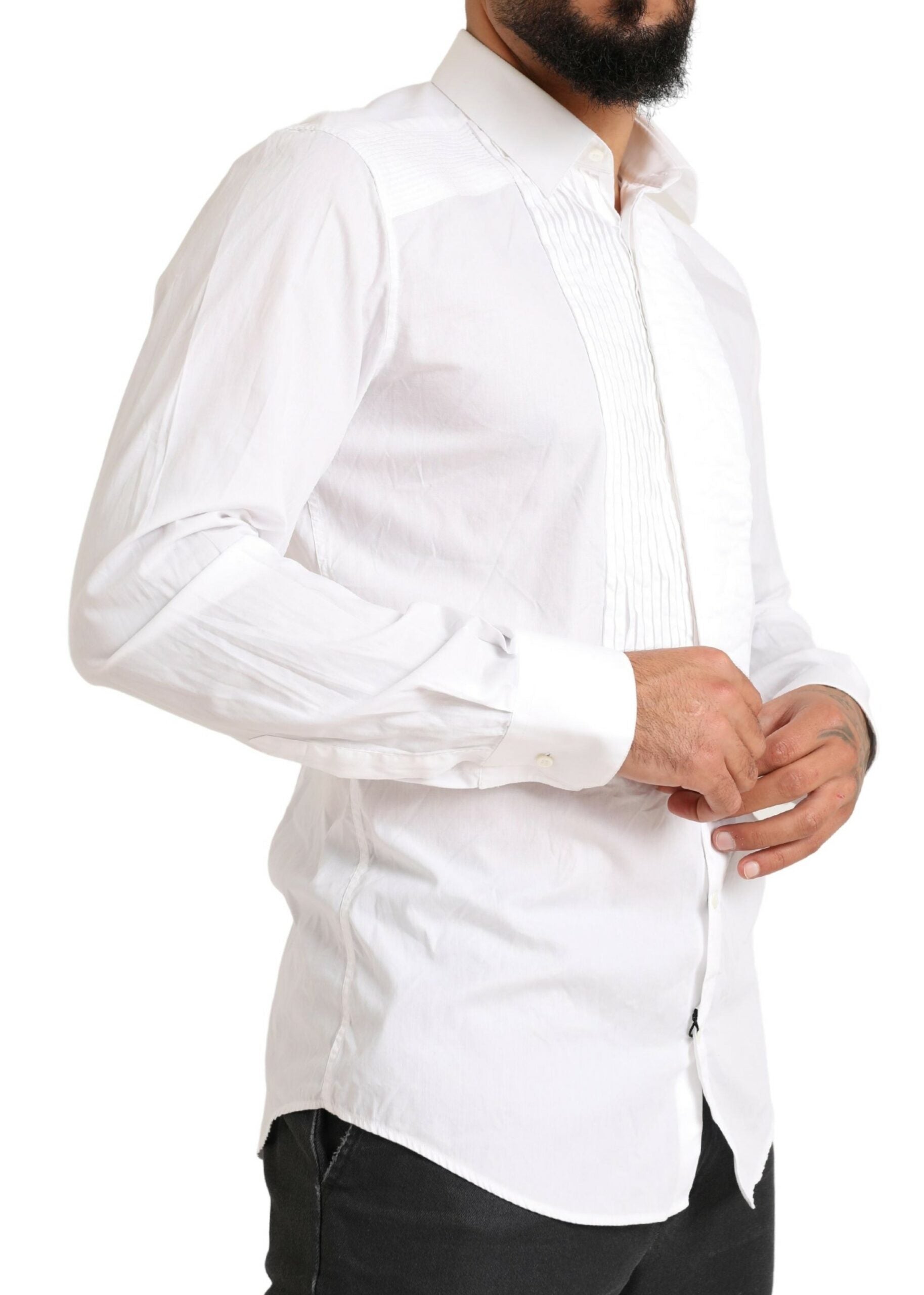 Dolce & Gabbana White GOLD Formal Cotton Tuxedo Dress Men's Shirt