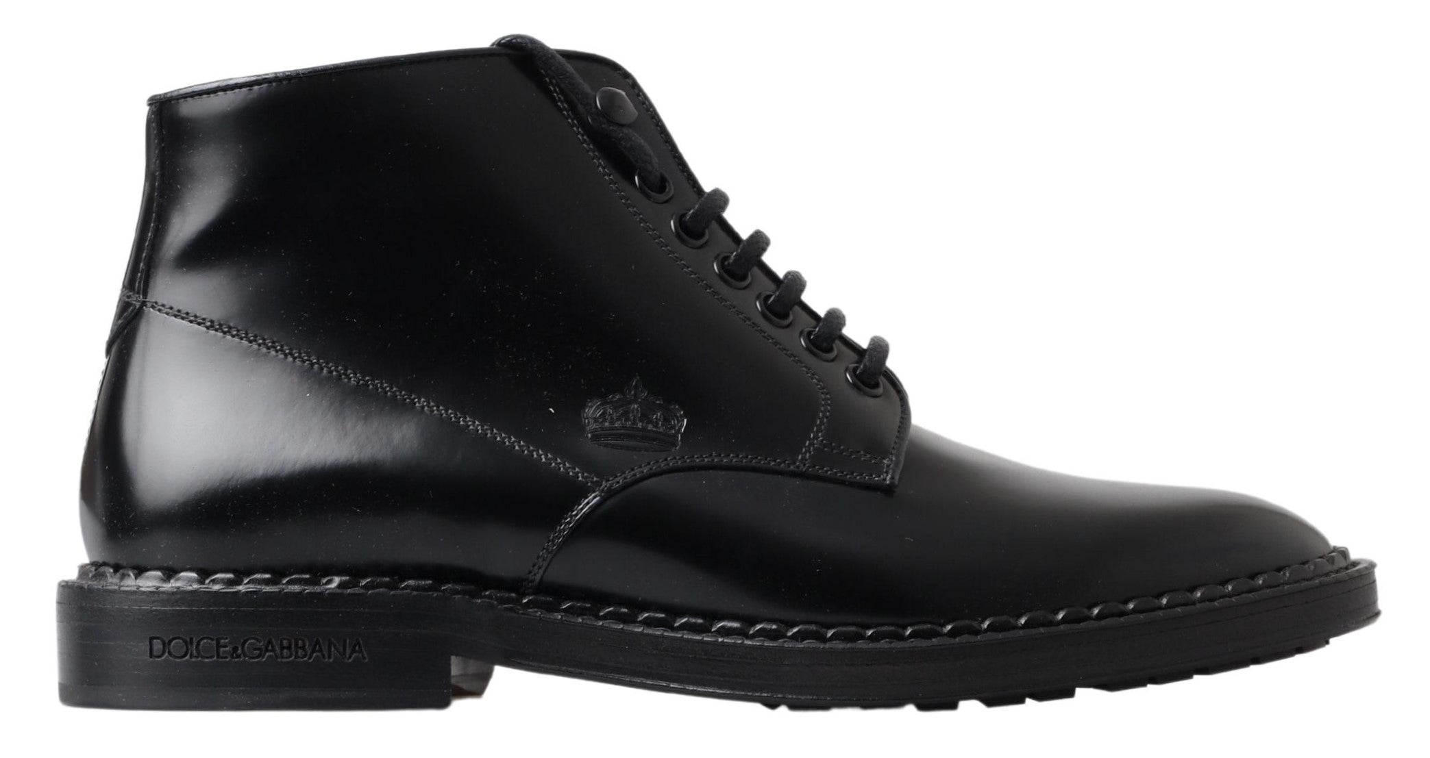 Dolce & Gabbana Black Leather Men Short Boots Lace Up Men's Shoes