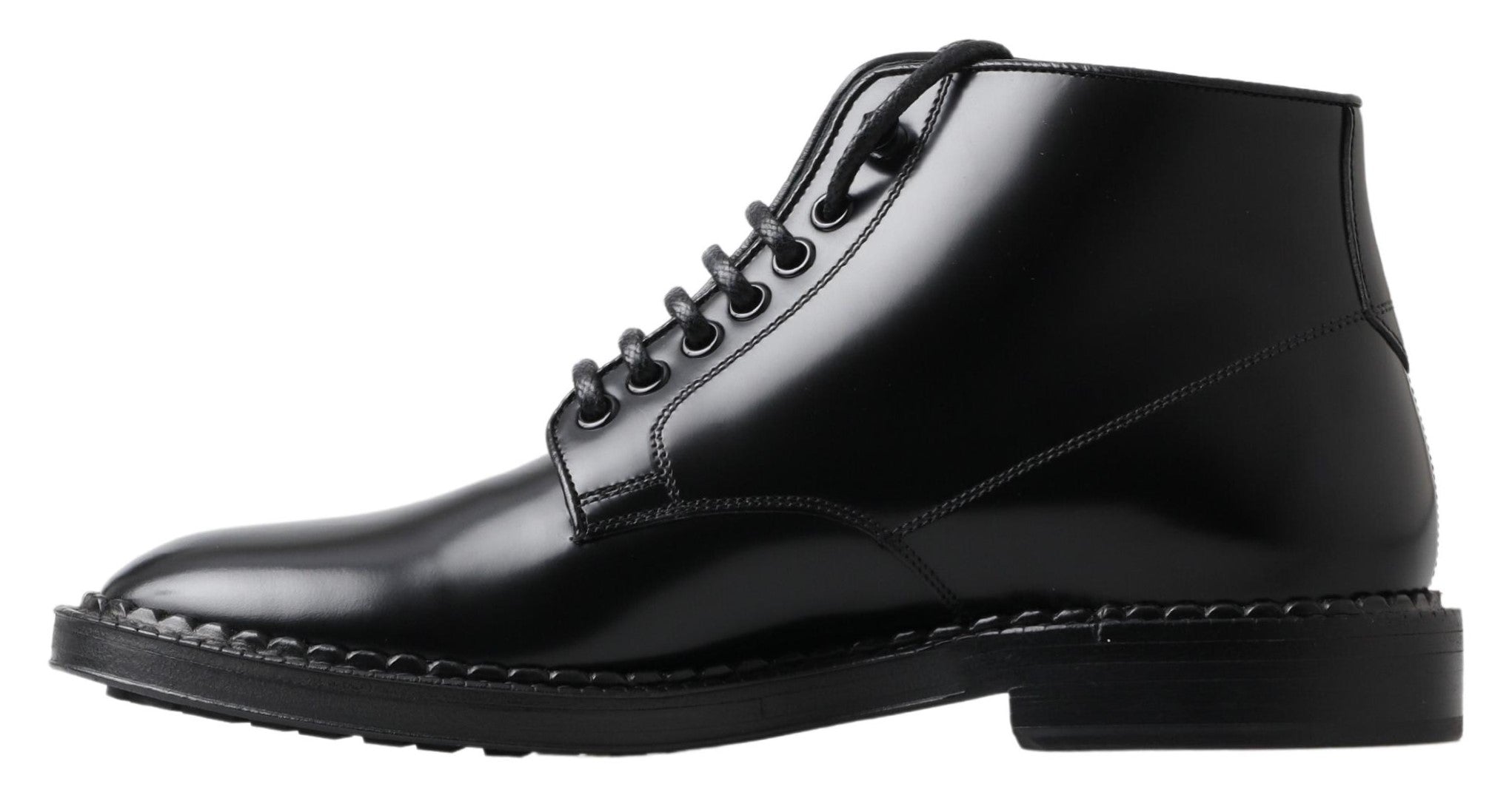 Dolce & Gabbana Black Leather Men Short Boots Lace Up Men's Shoes