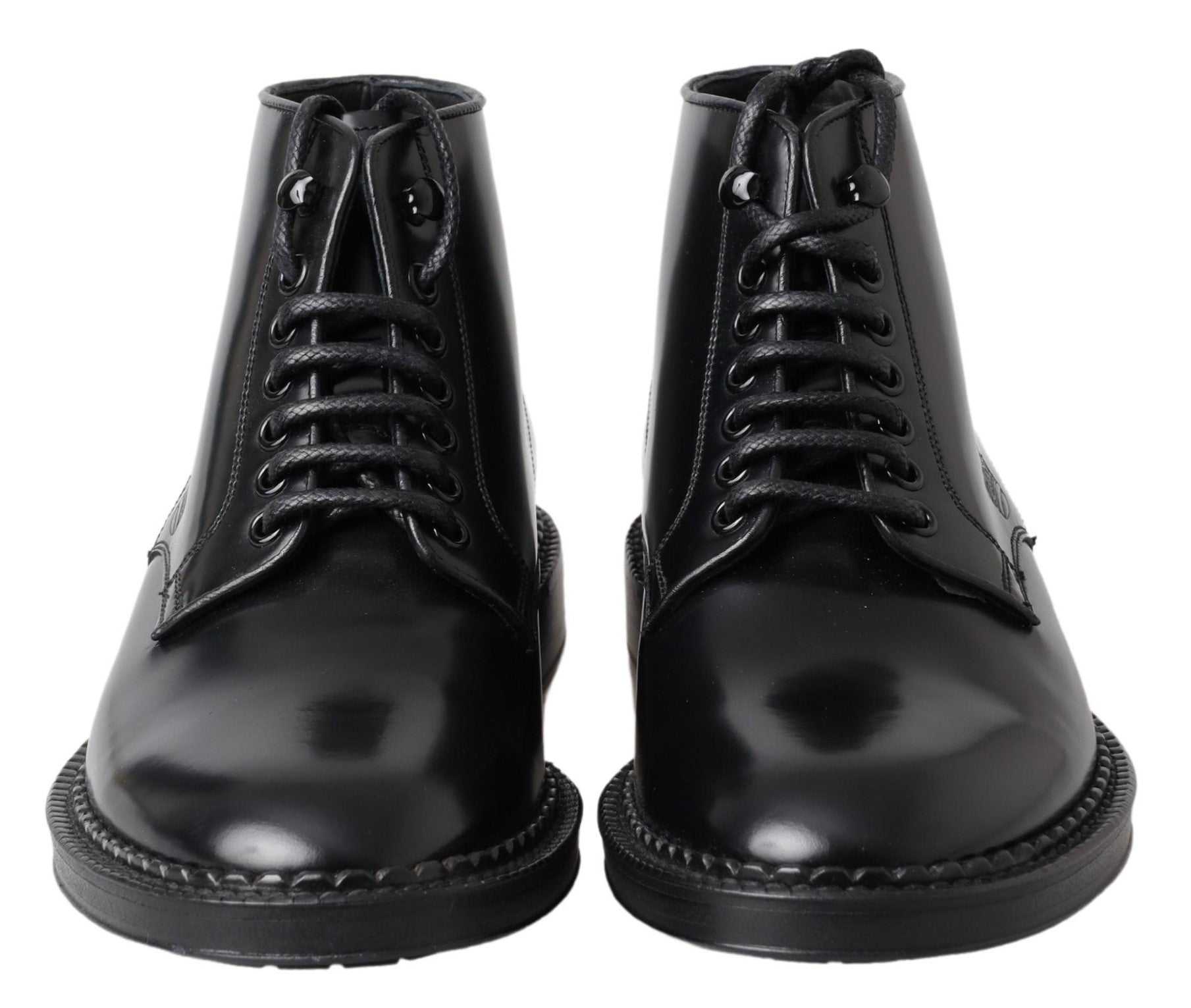 Dolce & Gabbana Black Leather Men Short Boots Lace Up Men's Shoes