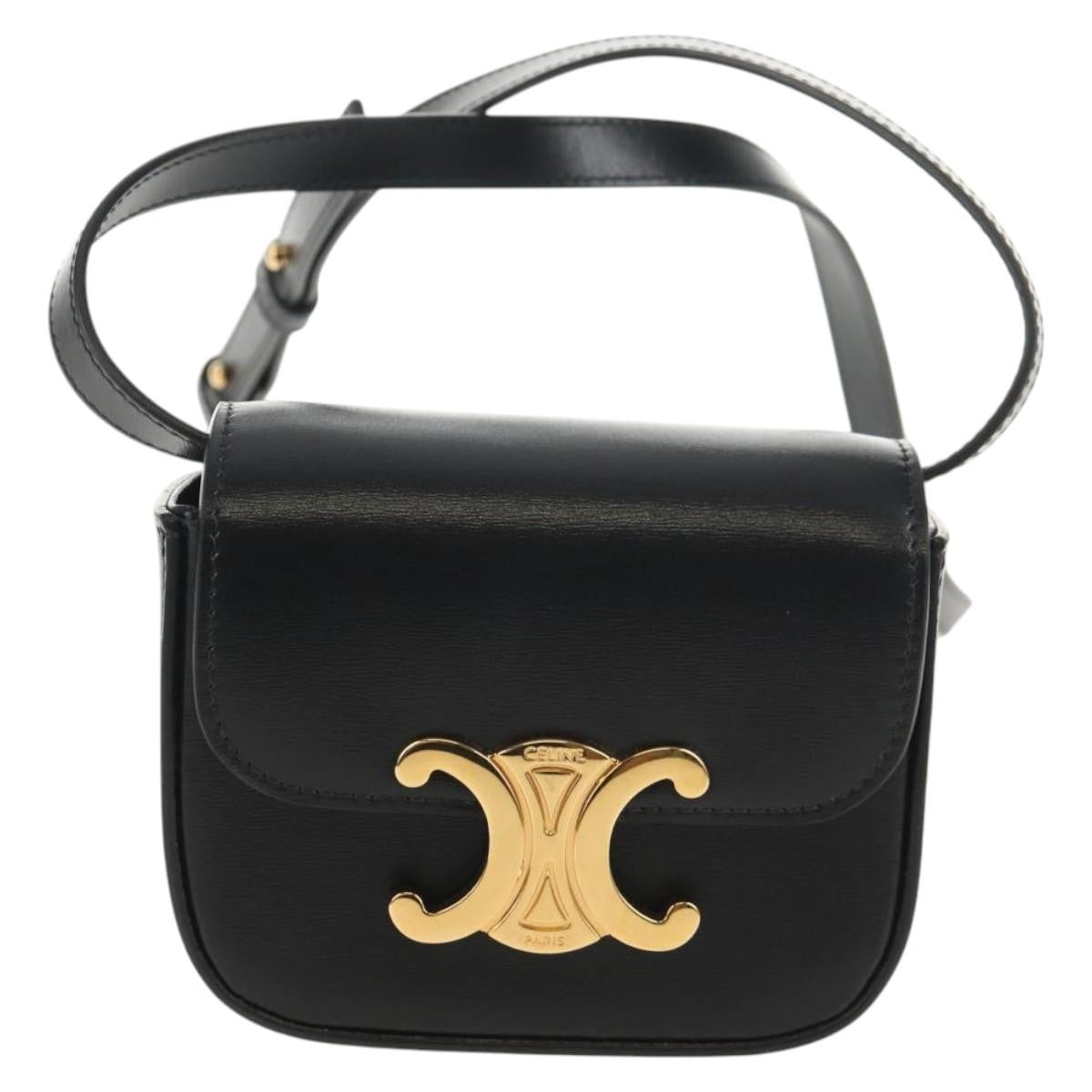Celine Vintage Triomphe Shoulder Leather Black Leather Handbag (Pre-Owned)
