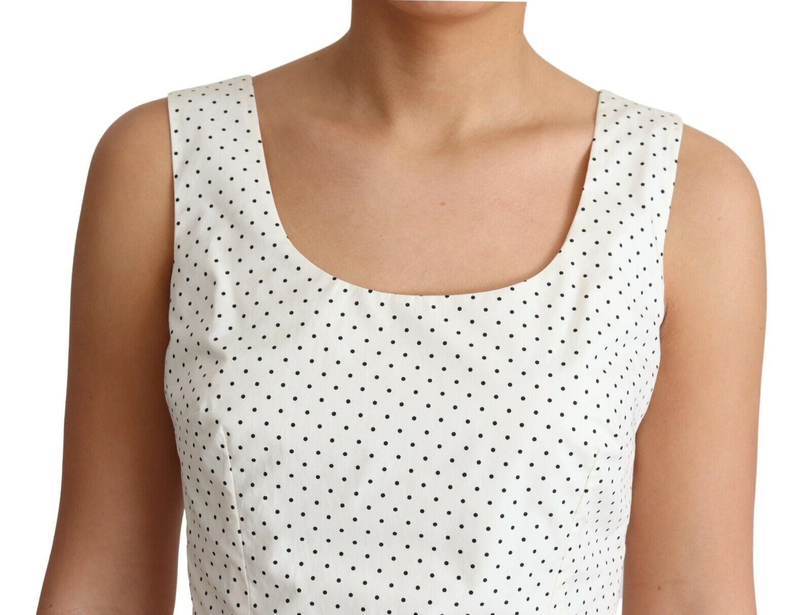 Dolce & Gabbana White Polka Dotted Cotton A-Line Women's Dress