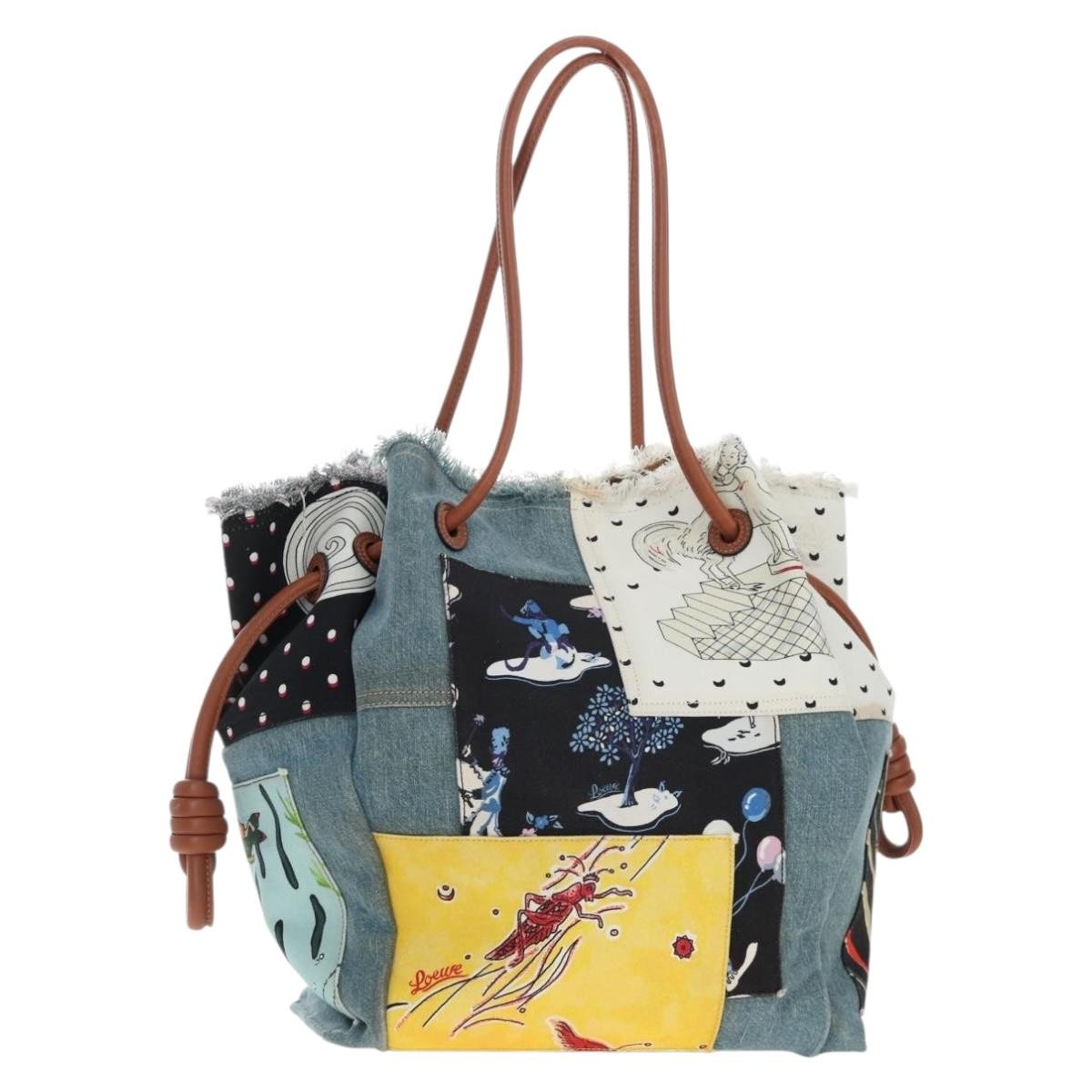 Loewe Paula's Ibiza Flamenco Knot Patchwork Denim And Leather Multicolour Denim_Jeans Tote Bag Bag (Pre-Owned)