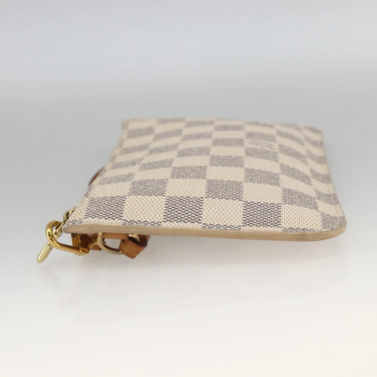 Louis Vuitton Neverfull Pochette Damier Ebene White Canvas Clutche & Pouche Bag (Pre-Owned)