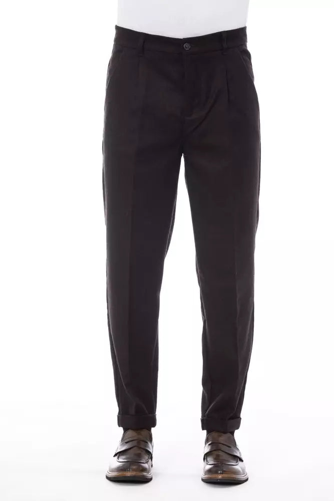 Alpha Studio Brown Wool Men Men's Pant