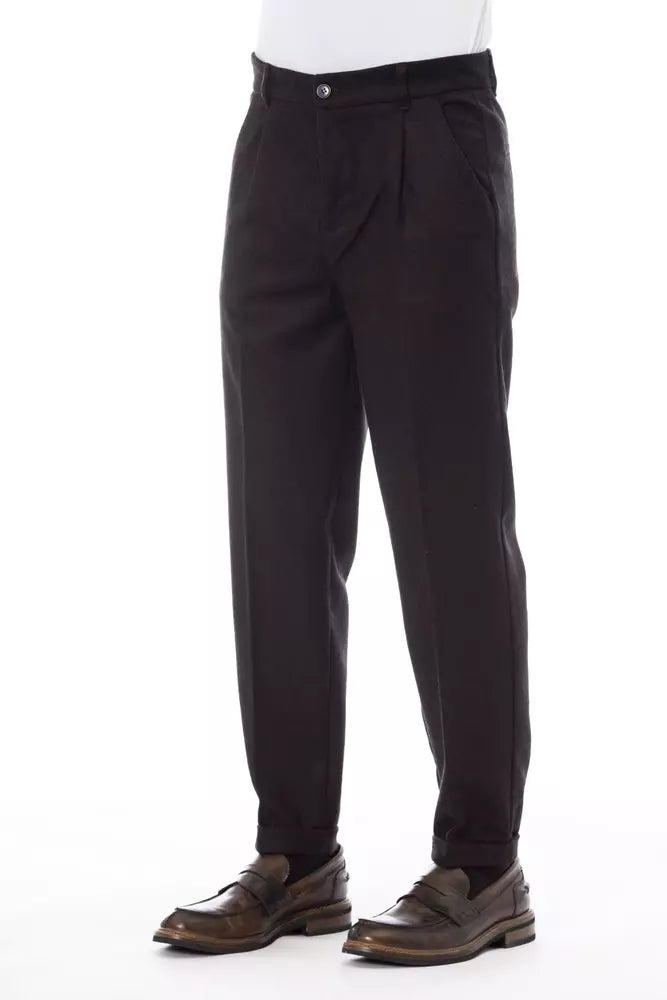 Alpha Studio Brown Wool Men Men's Pant