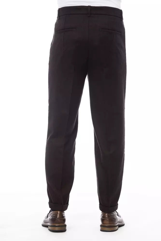 Alpha Studio Brown Wool Men Men's Pant