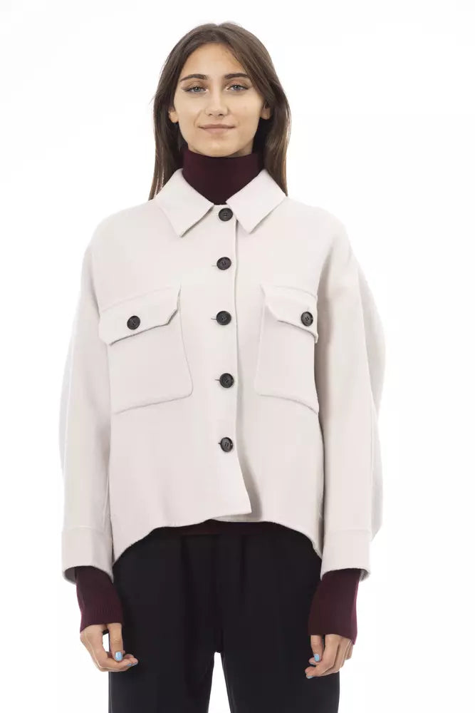 Alpha Studio Elegant White Wool Blazer Women's Jacket