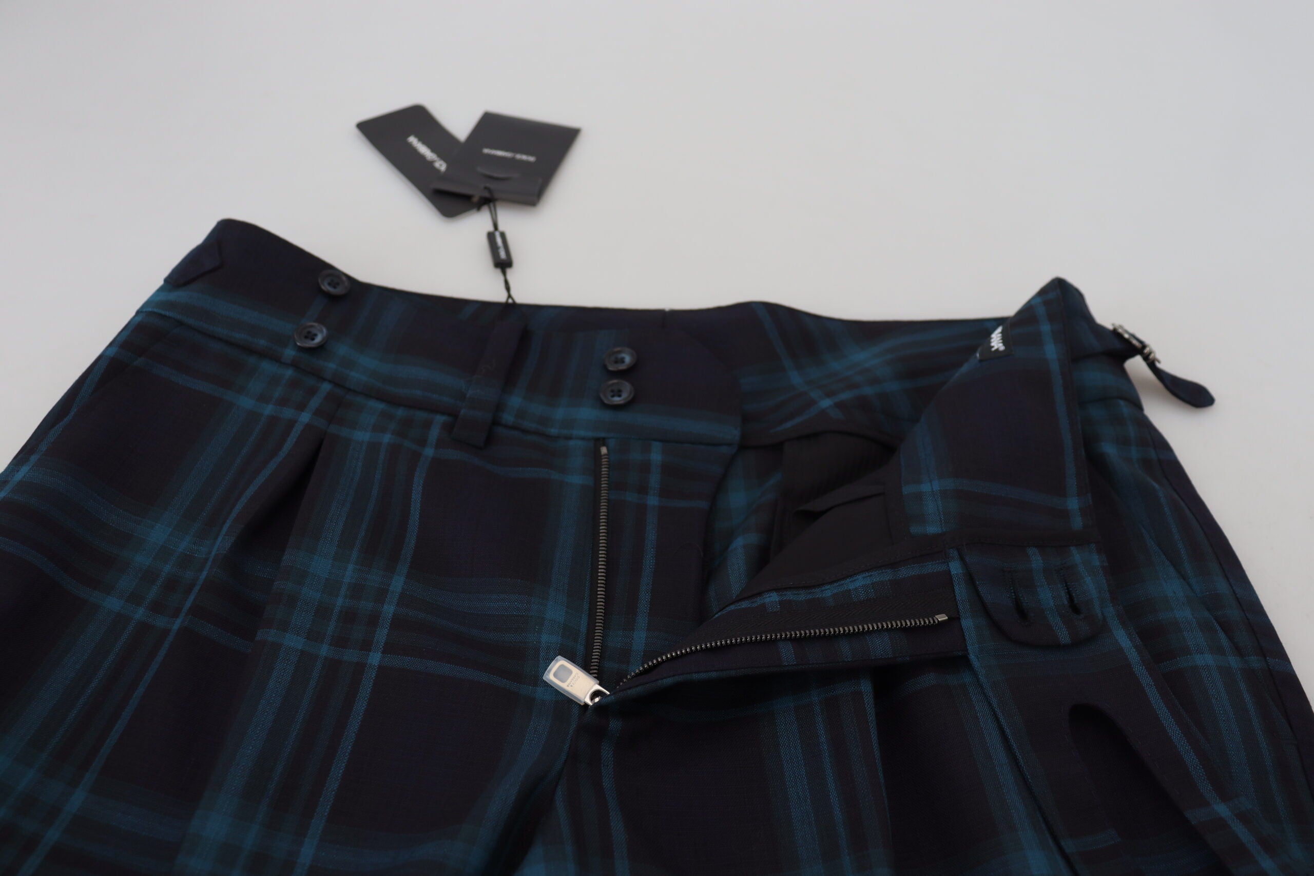 Dolce & Gabbana Blue Purple Plaid Wool Trousers Men's Pants