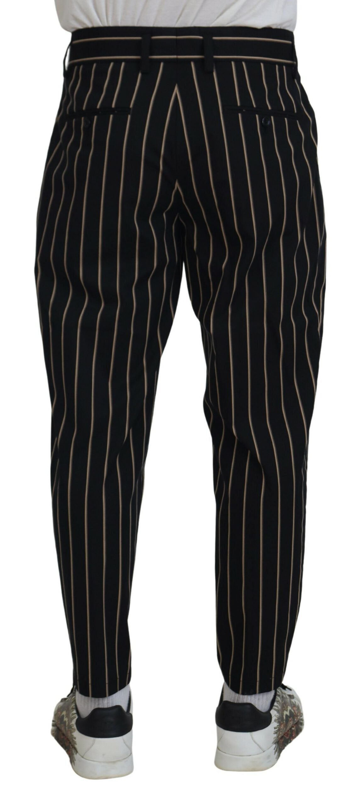 Dolce & Gabbana Black Beige Striped Cotton Stretch Men's Pants