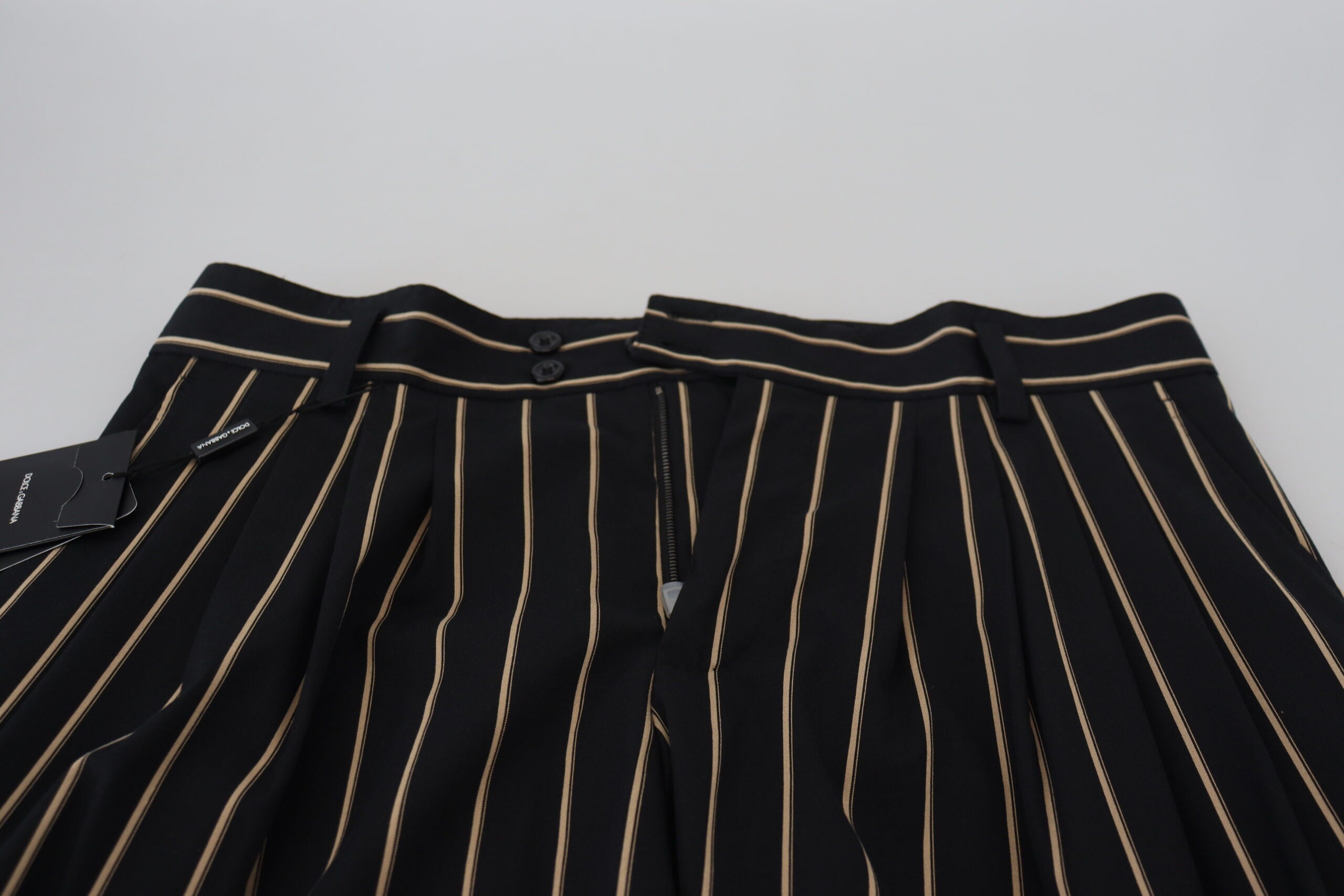 Dolce & Gabbana Black Beige Striped Cotton Stretch Men's Pants