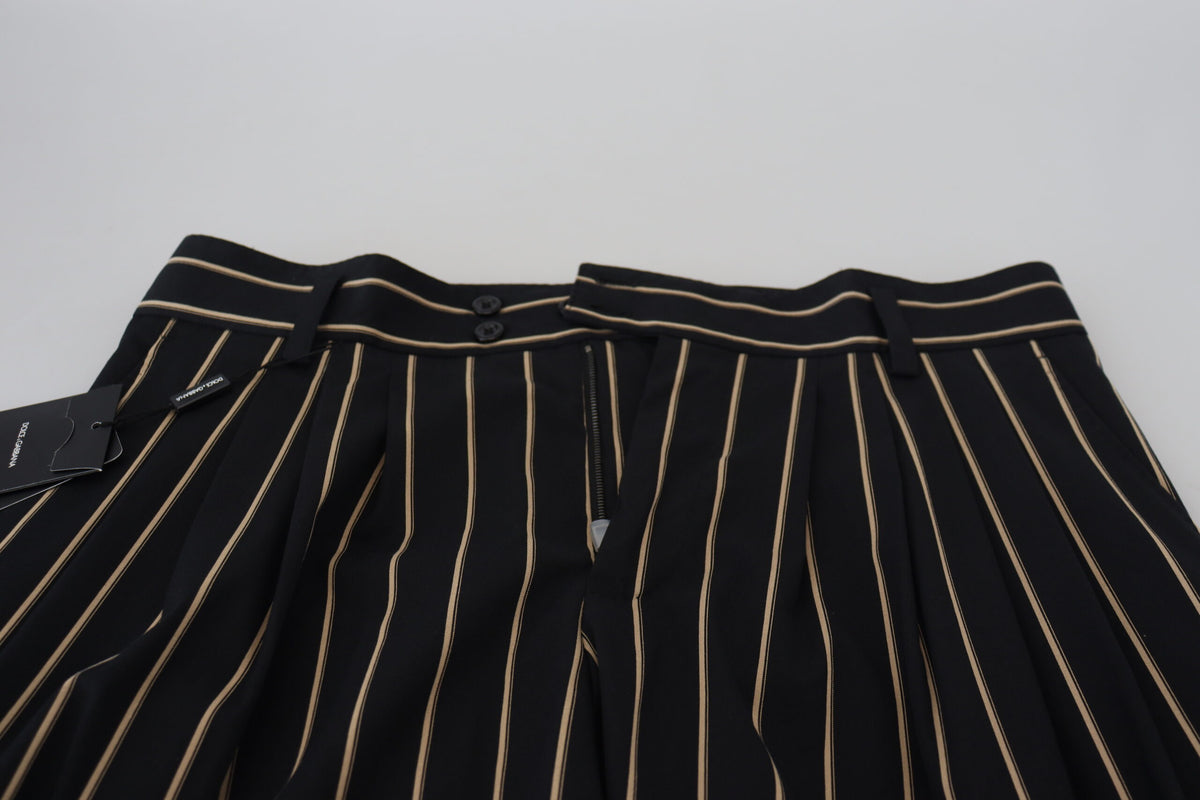Dolce & Gabbana Black Beige Striped Cotton Stretch Men's Pants
