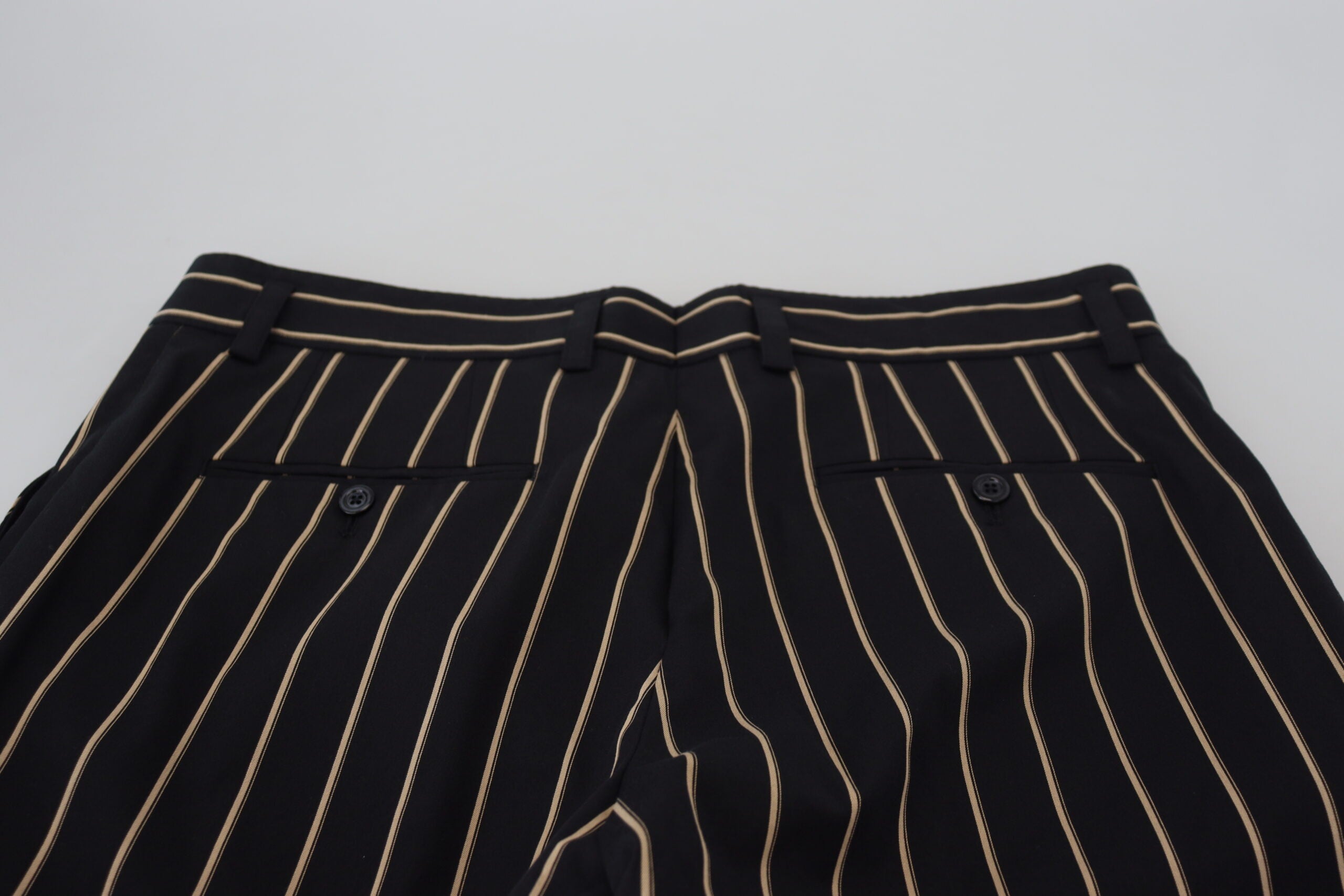 Dolce & Gabbana Black Beige Striped Cotton Stretch Men's Pants