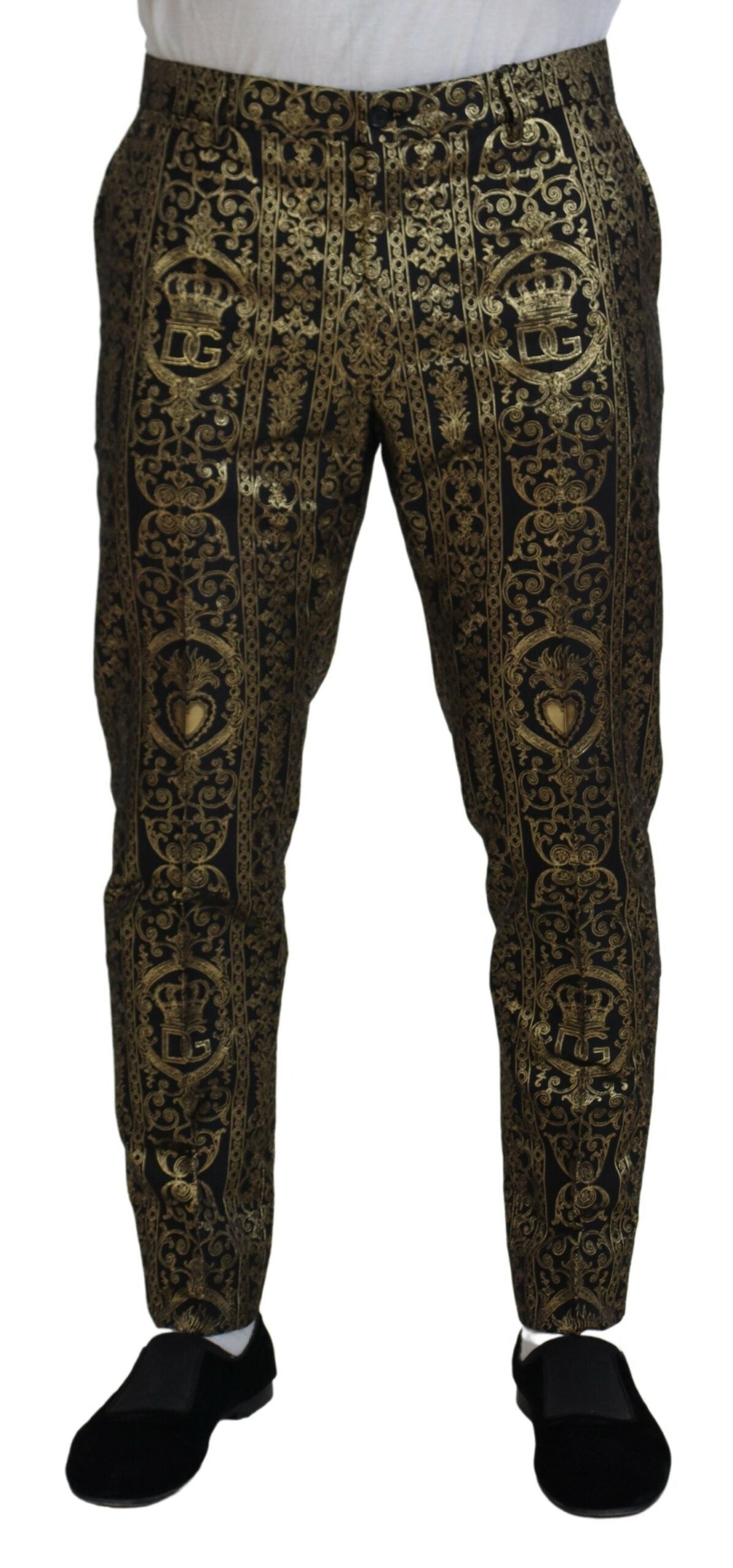 Dolce & Gabbana Black Gold Jacquard Dress Trouser Men's Pants