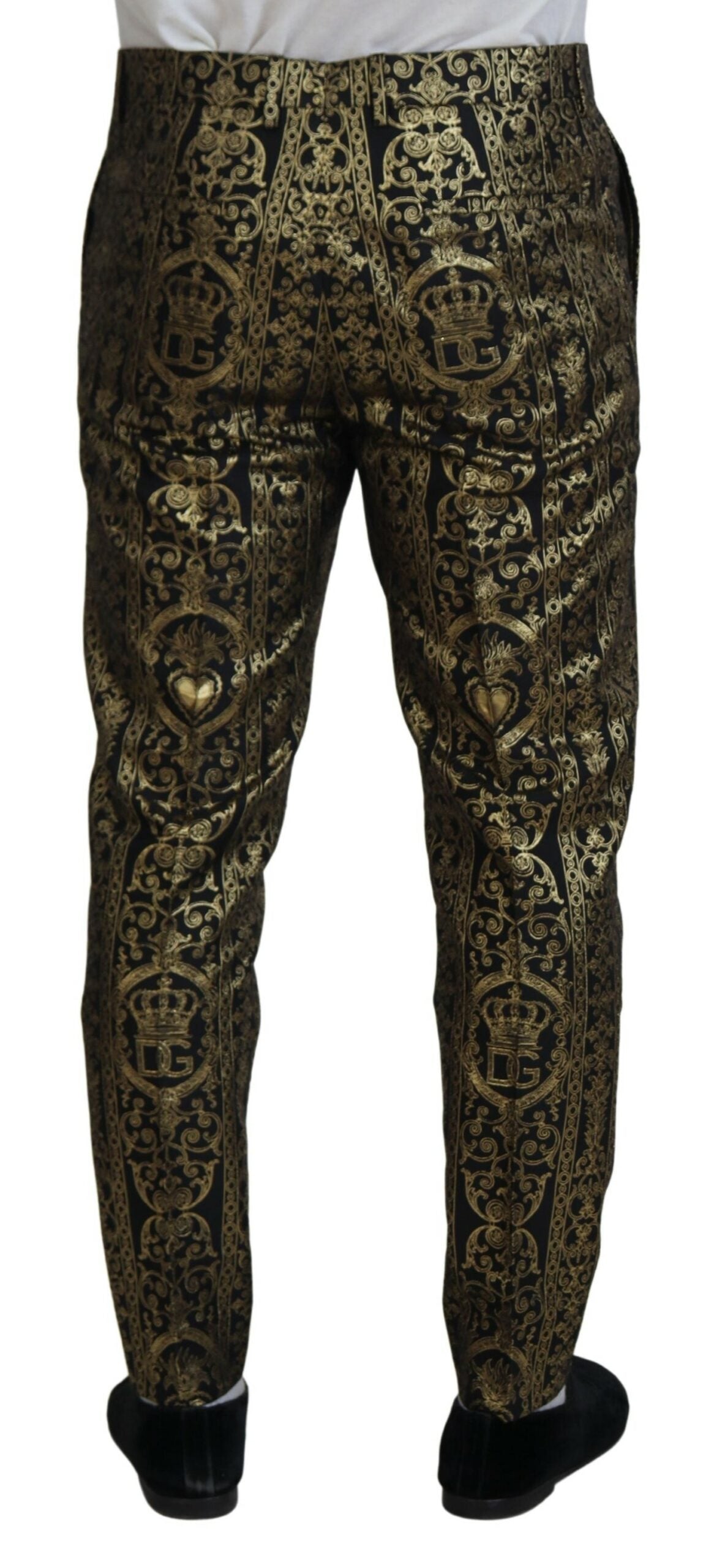 Dolce & Gabbana Black Gold Jacquard Dress Trouser Men's Pants