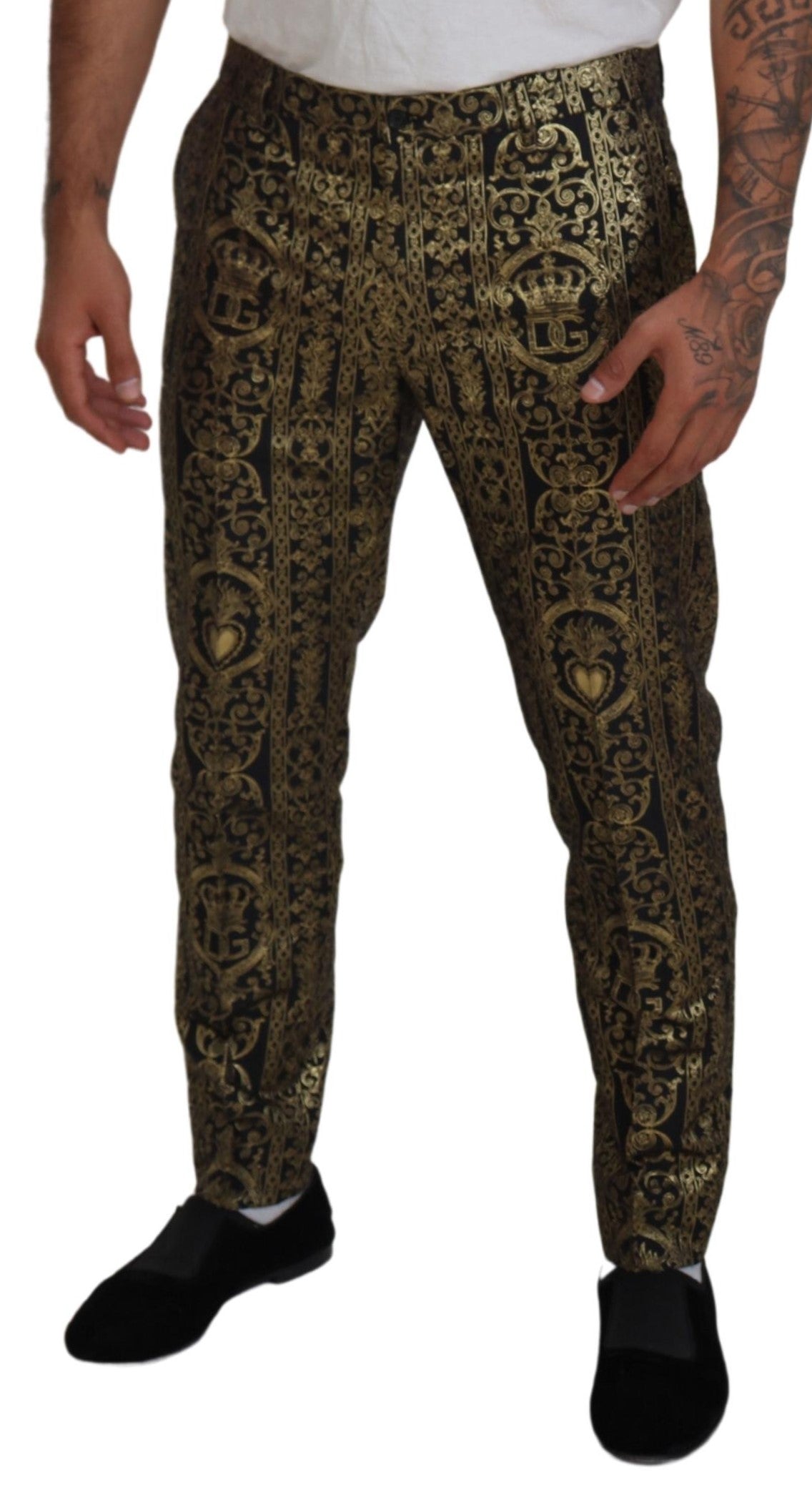 Dolce & Gabbana Black Gold Jacquard Dress Trouser Men's Pants