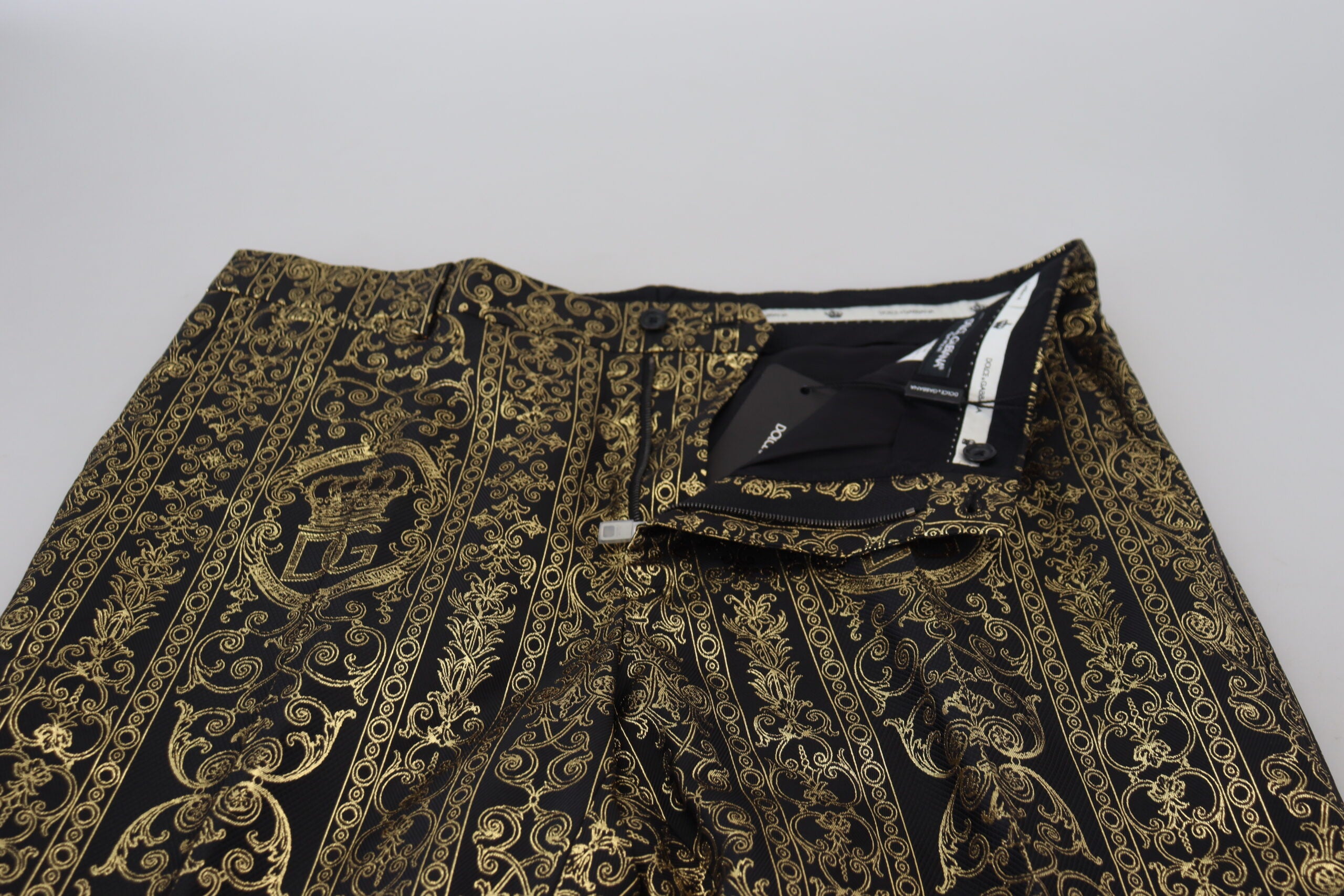 Dolce & Gabbana Black Gold Jacquard Dress Trouser Men's Pants