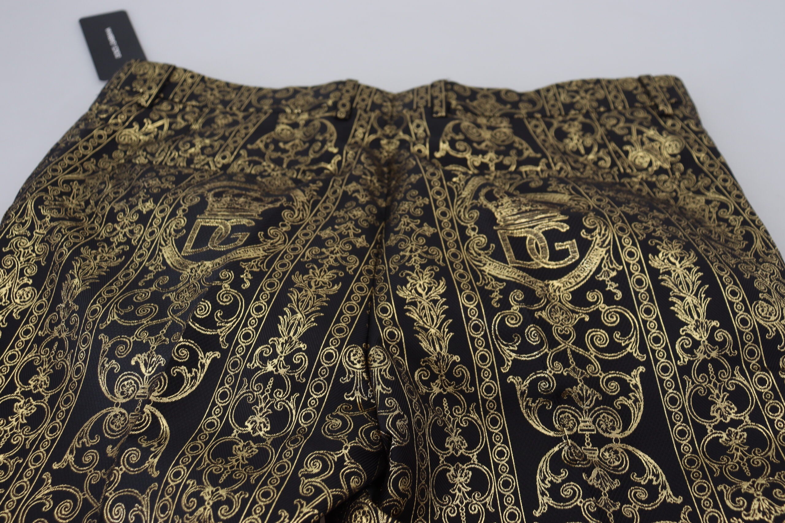 Dolce & Gabbana Black Gold Jacquard Dress Trouser Men's Pants