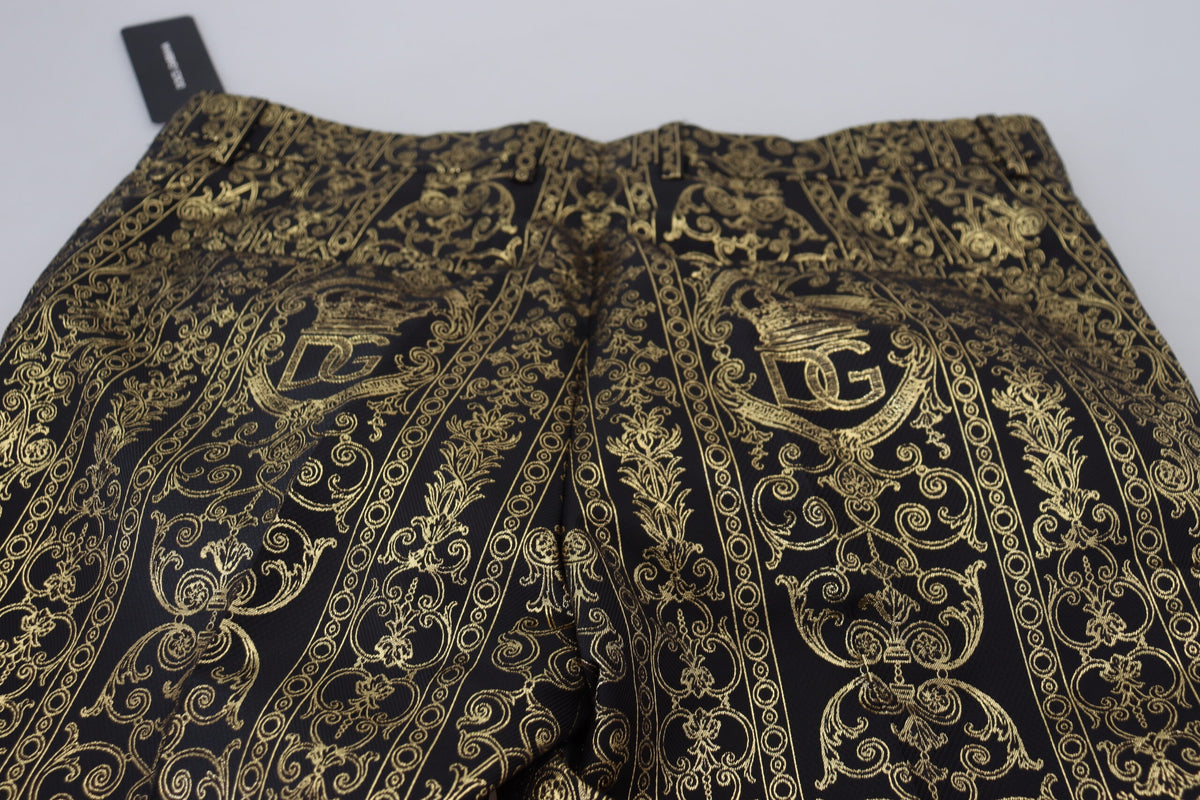 Dolce & Gabbana Black Gold Jacquard Dress Trouser Men's Pants