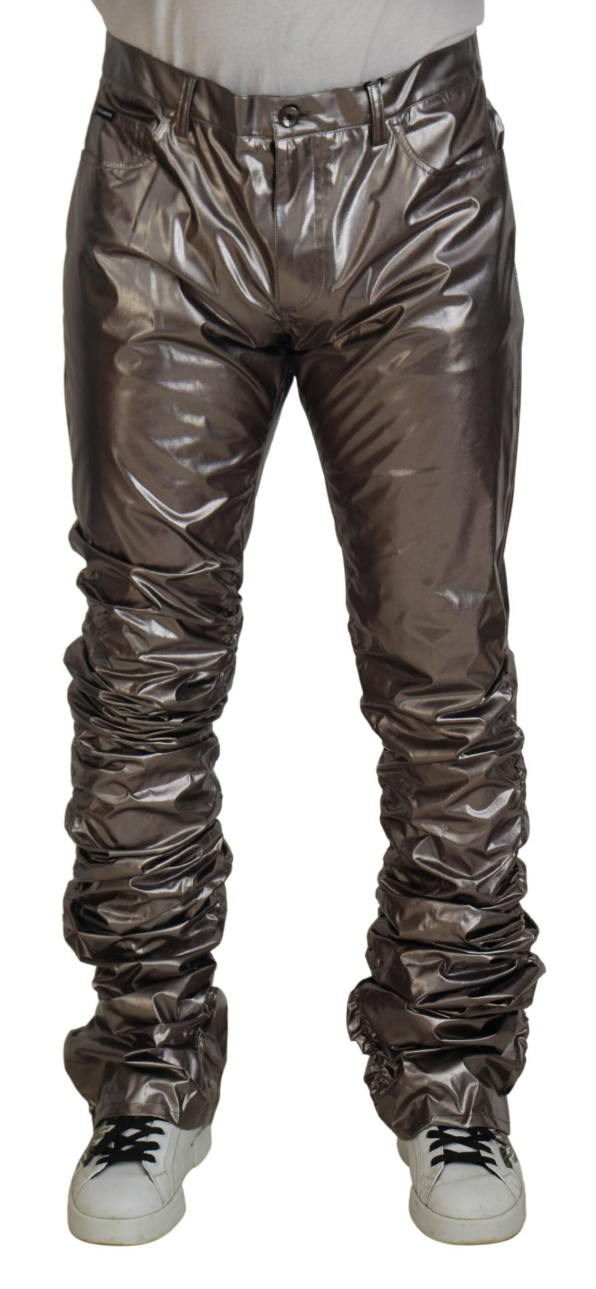 Dolce & Gabbana Silver Metallic Nylon Stretch Men's Pants