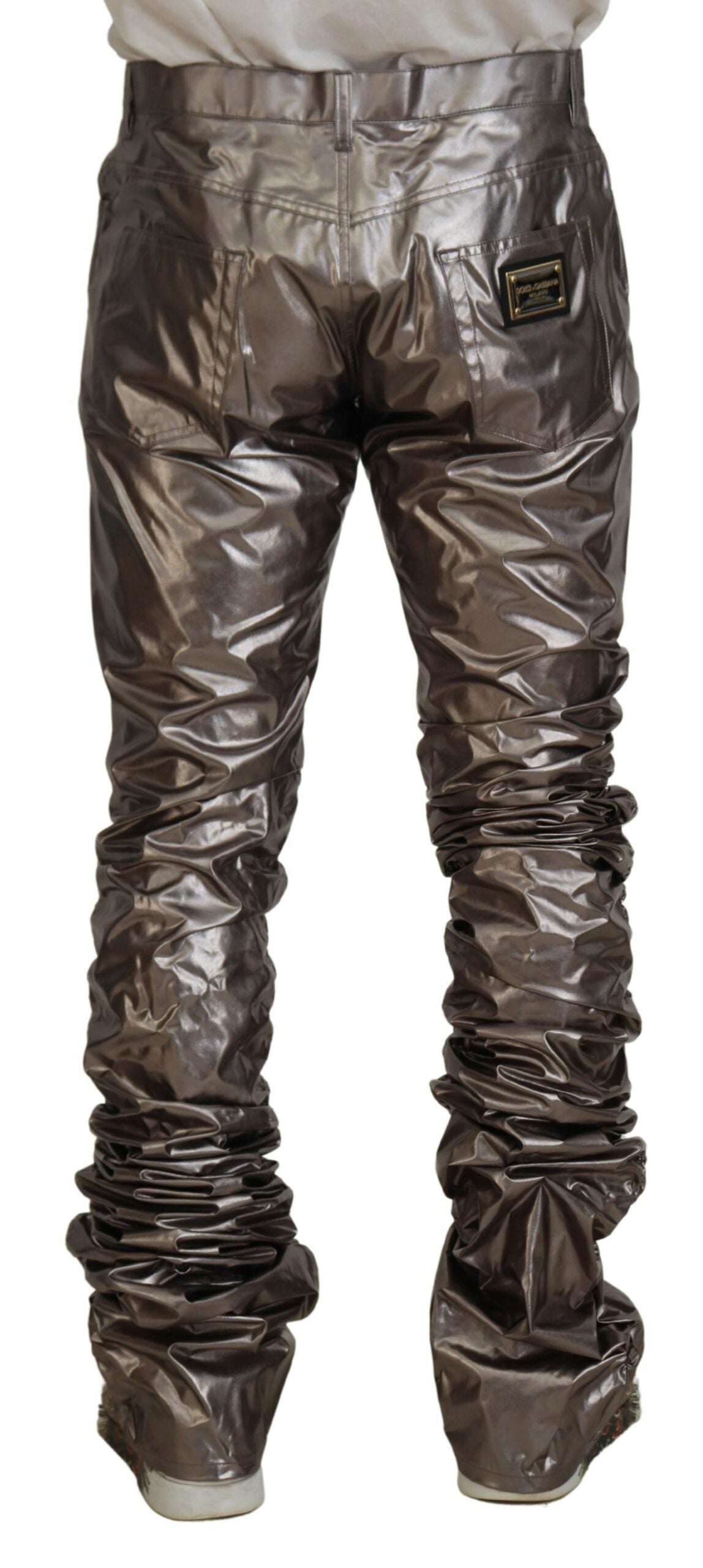 Dolce & Gabbana Silver Metallic Nylon Stretch Men's Pants