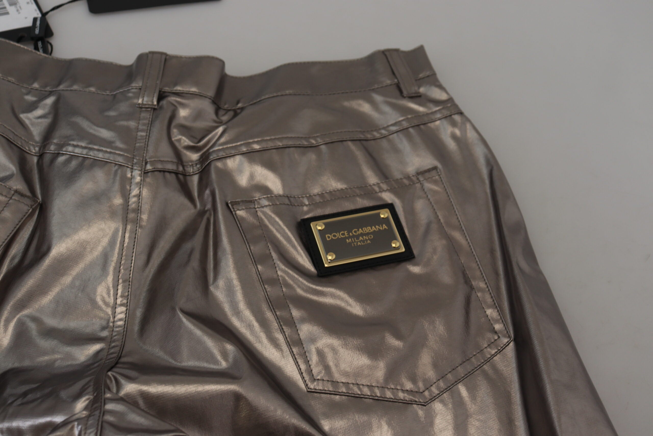 Dolce & Gabbana Silver Metallic Nylon Stretch Men's Pants
