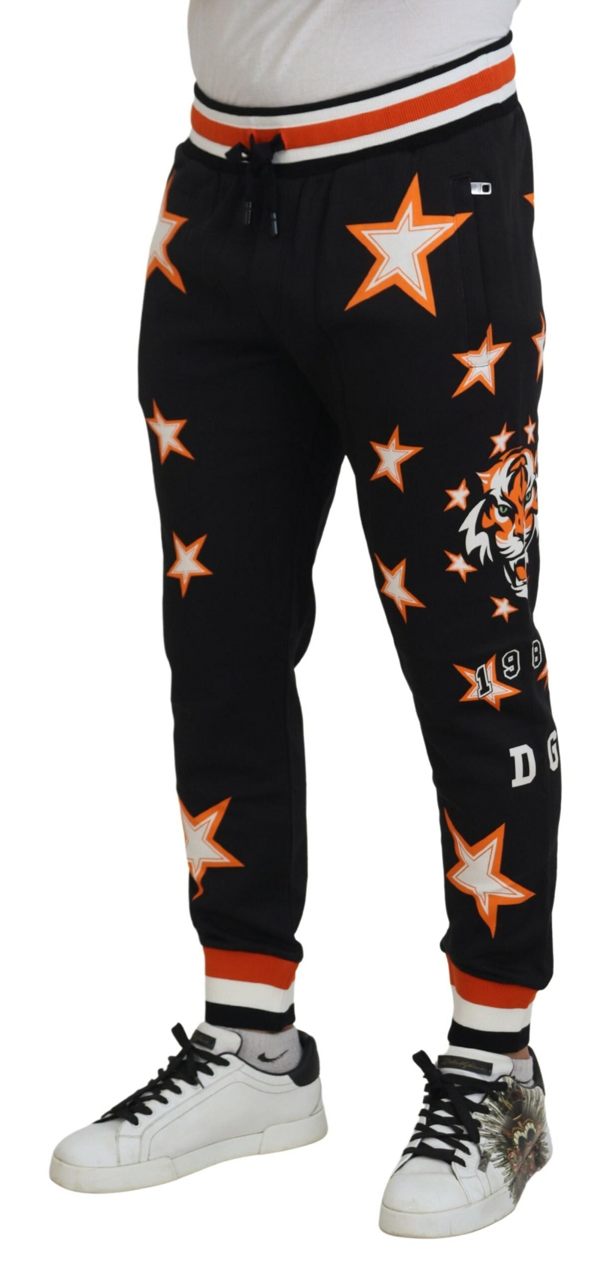 Dolce & Gabbana Black Orange Star Trousers Sport Men's Pants