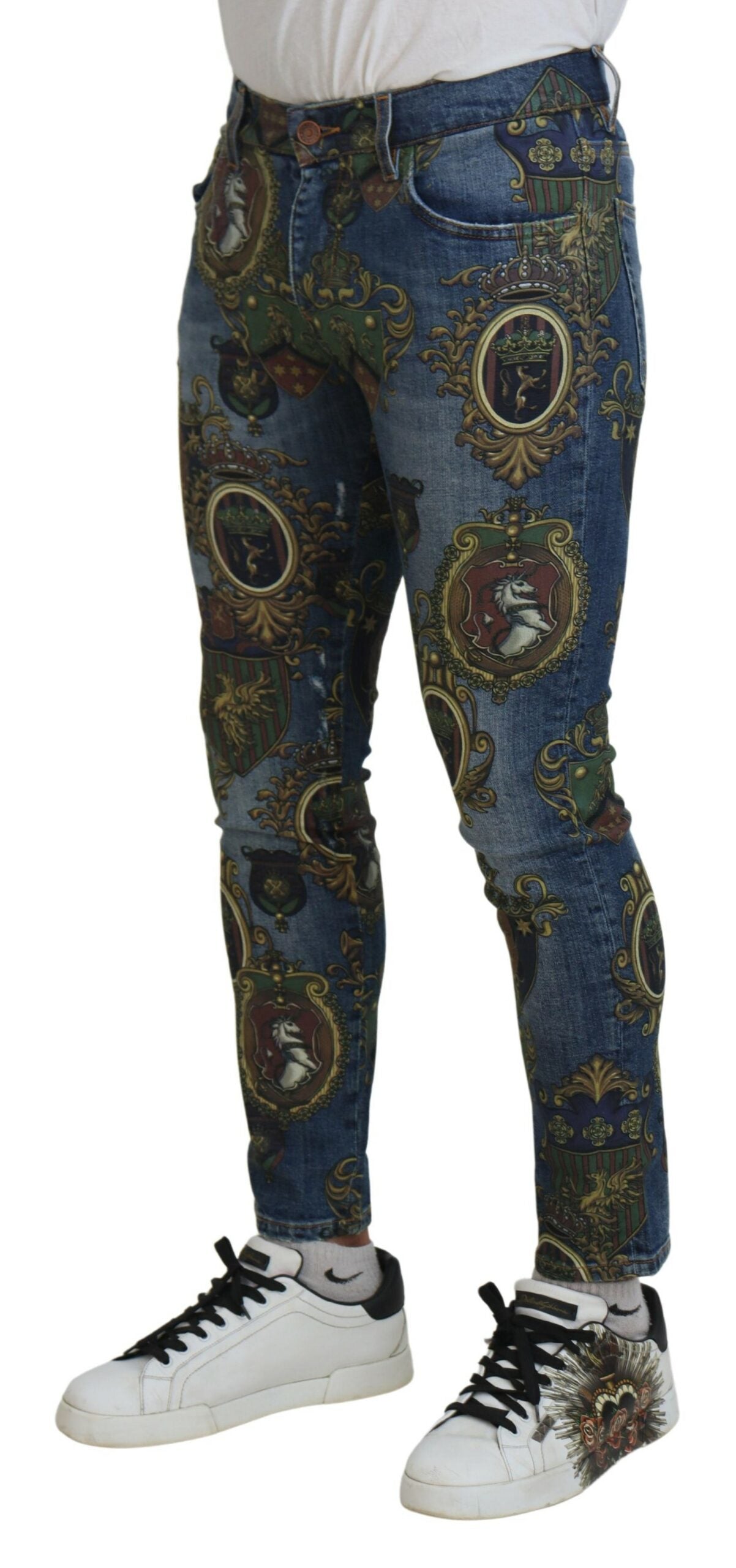 Dolce & Gabbana Elegant Slim-Fit Printed Denim Men's Jeans
